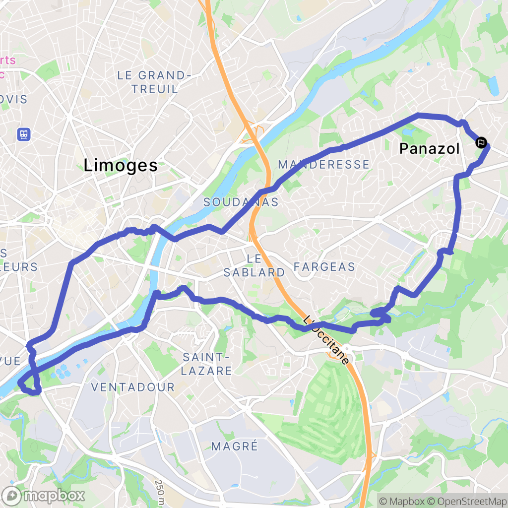 Panazol : carte du parcours de randonnée - France