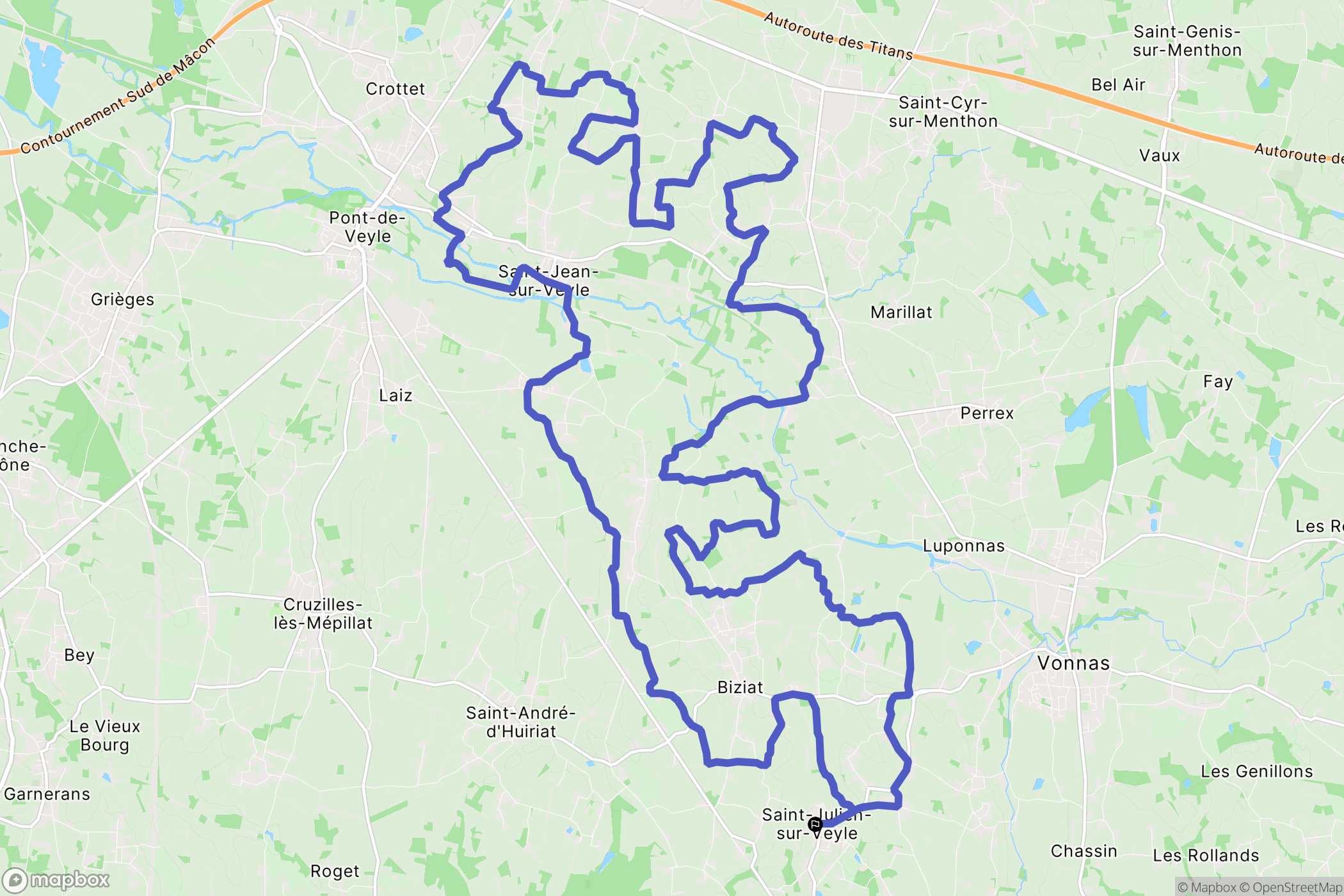 Saint-Julien-sur-Veyle : carte du parcours de randonnée - France