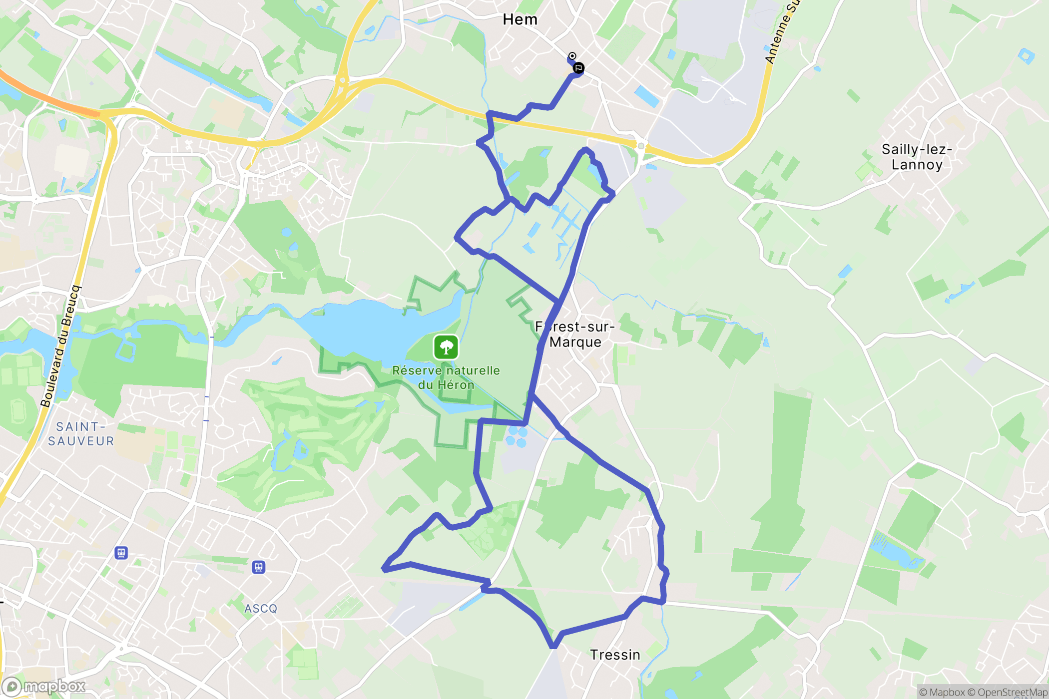 Hem : carte du parcours de randonnée - France