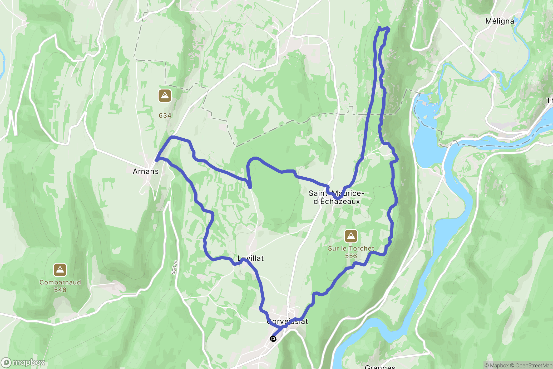 Corveissiat : carte du parcours de randonnée - France