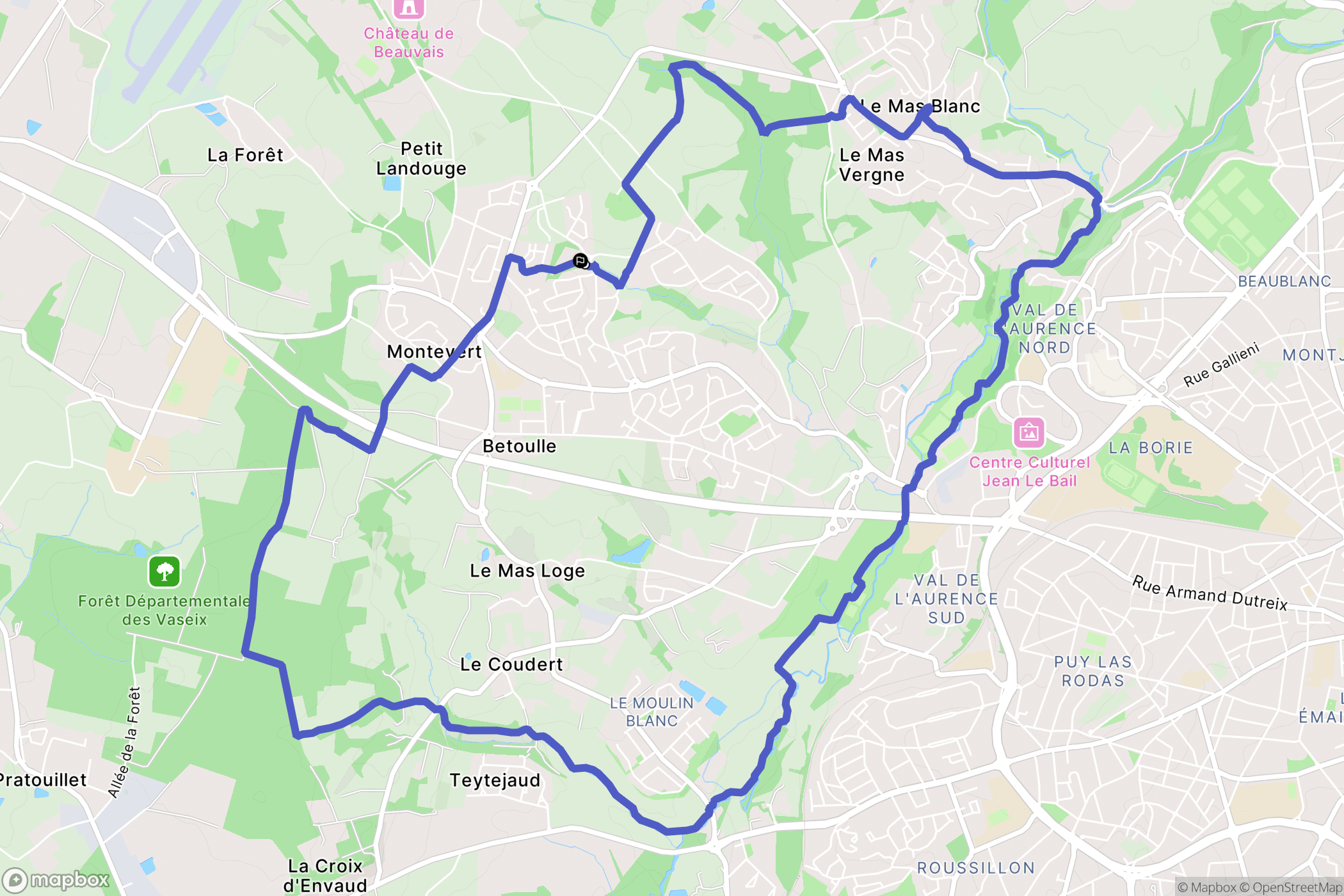 Limoges : carte du parcours de randonnée - France