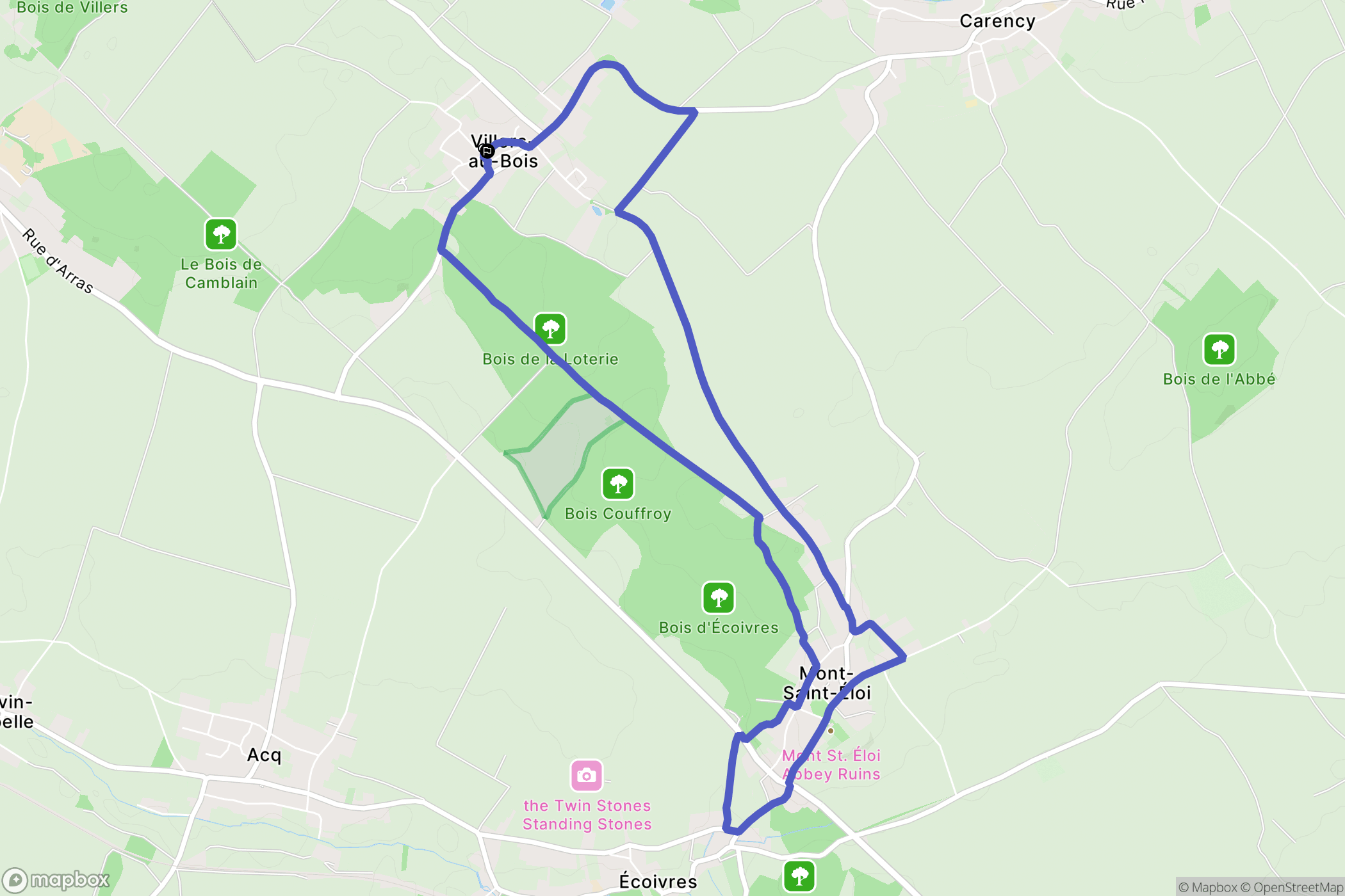 Villers-au-Bois : carte du parcours de randonnée - France