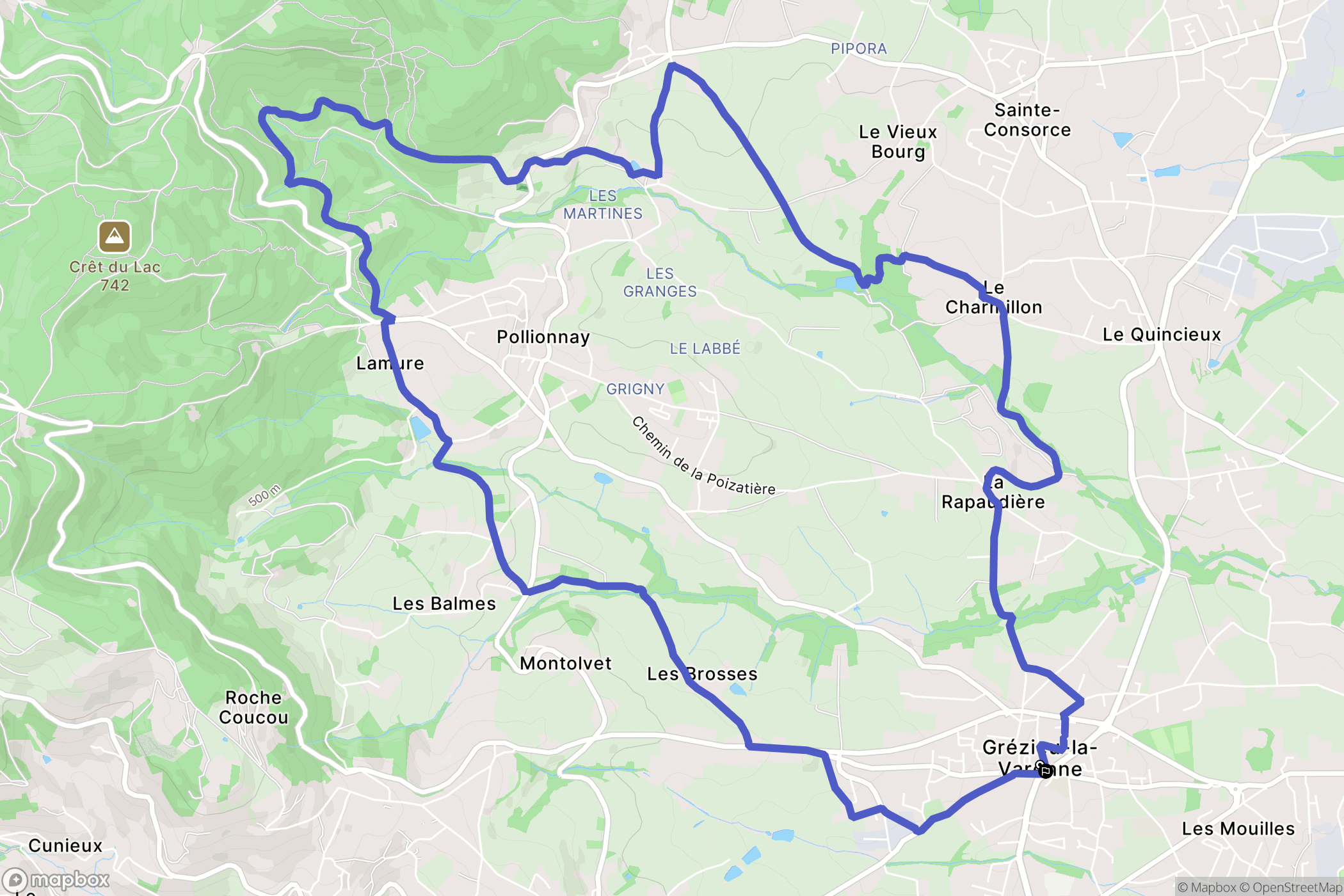 Grézieu-la-Varenne : carte du parcours de randonnée - France