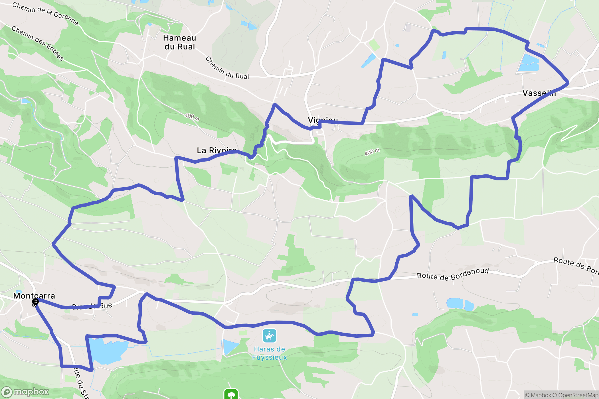 Montcarra : carte du parcours de randonnée - France