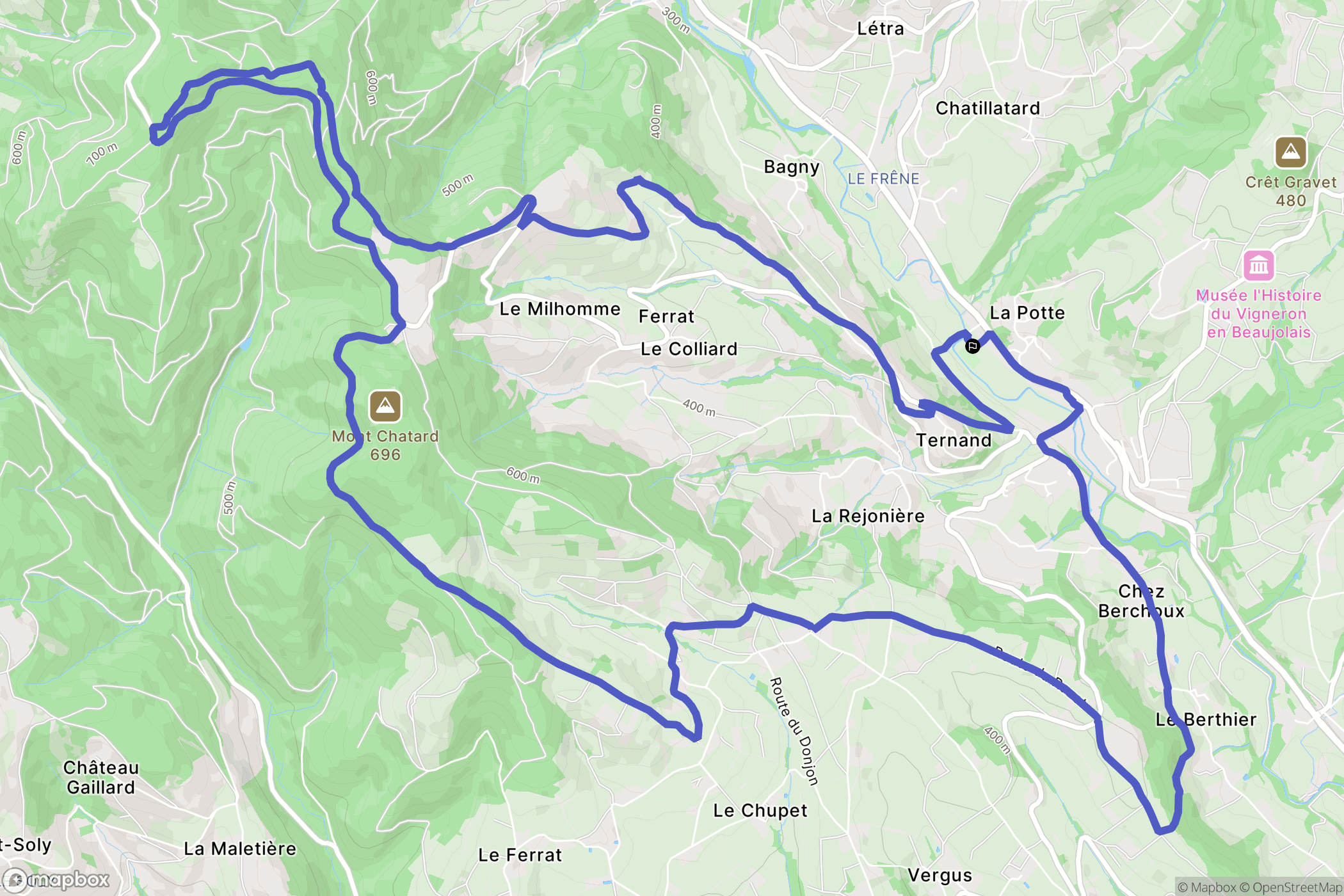 Ternand : carte du parcours de randonnée - France