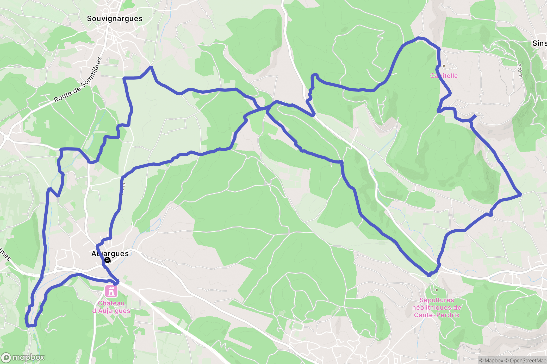 Aujargues : carte du parcours de randonnée - France
