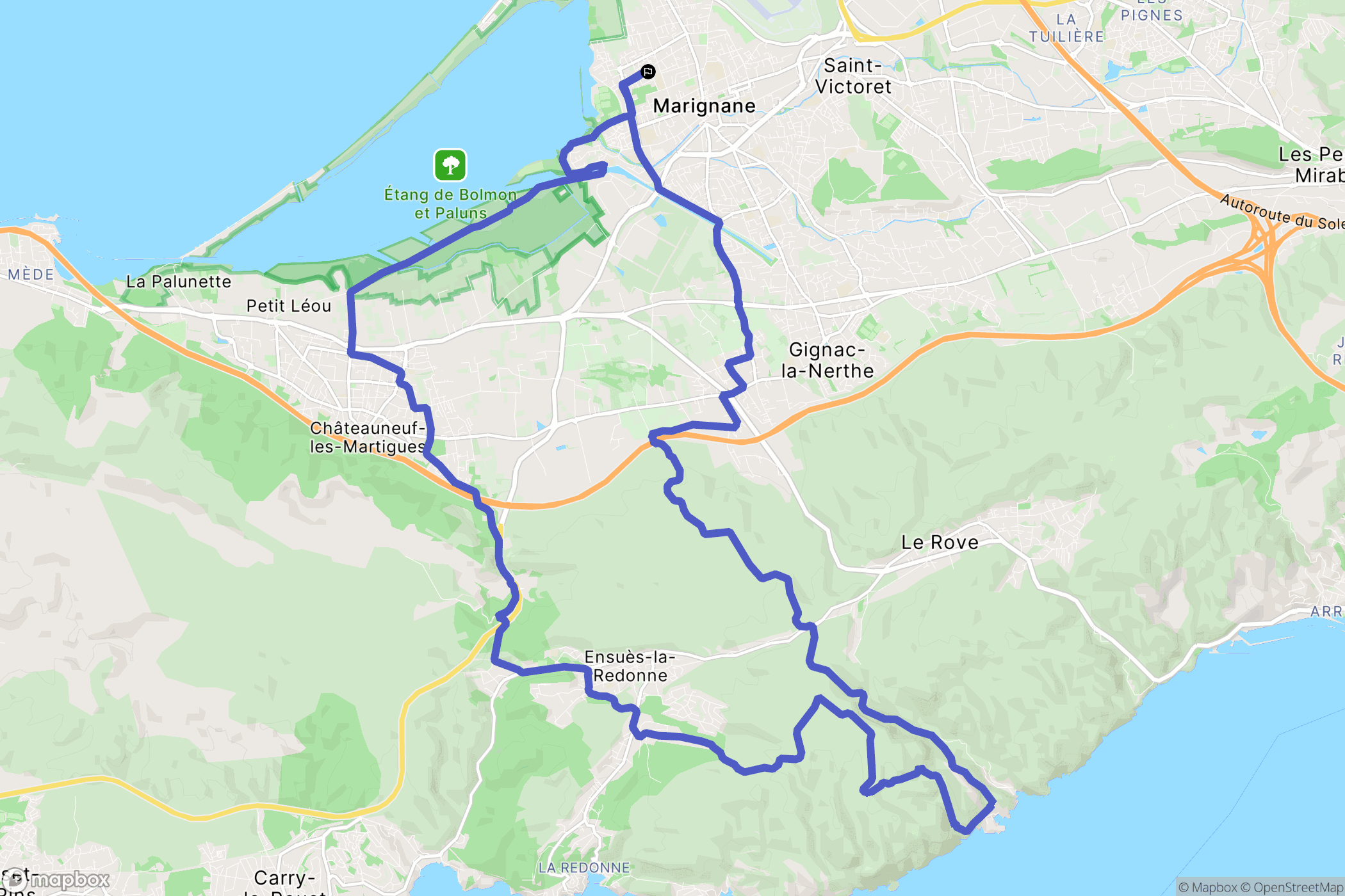 Marignane : carte du parcours de randonnée - France