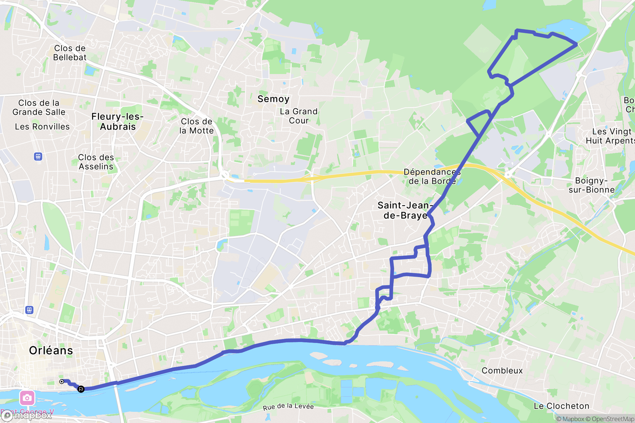 Orléans : carte du parcours de randonnée - France