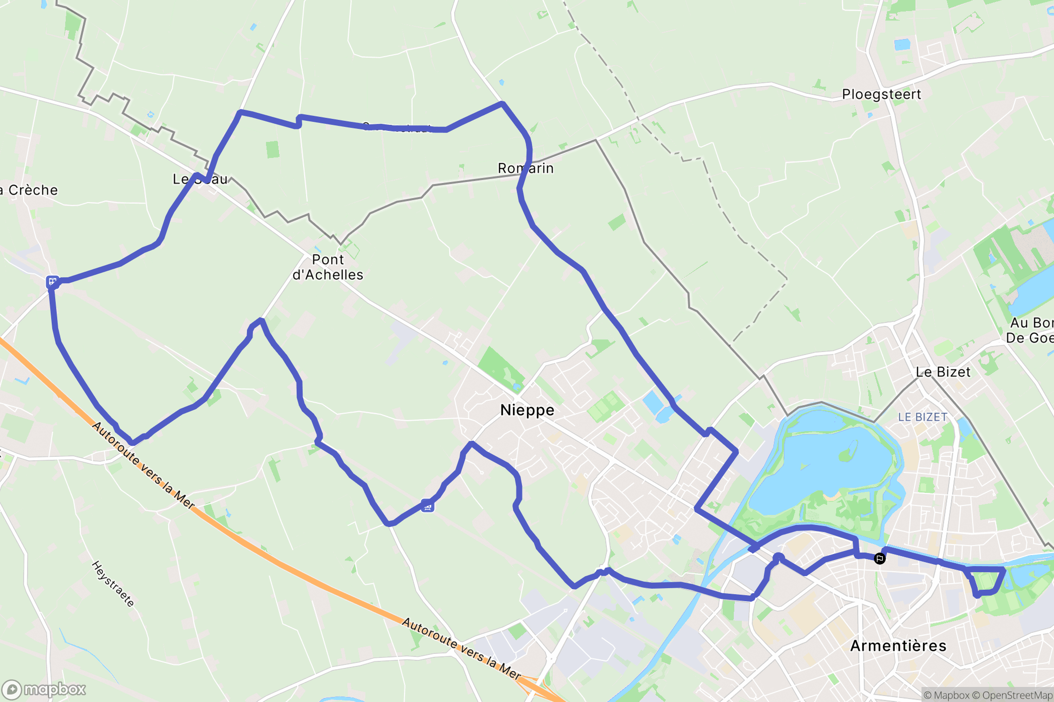 Armentières : carte du parcours de randonnée - France