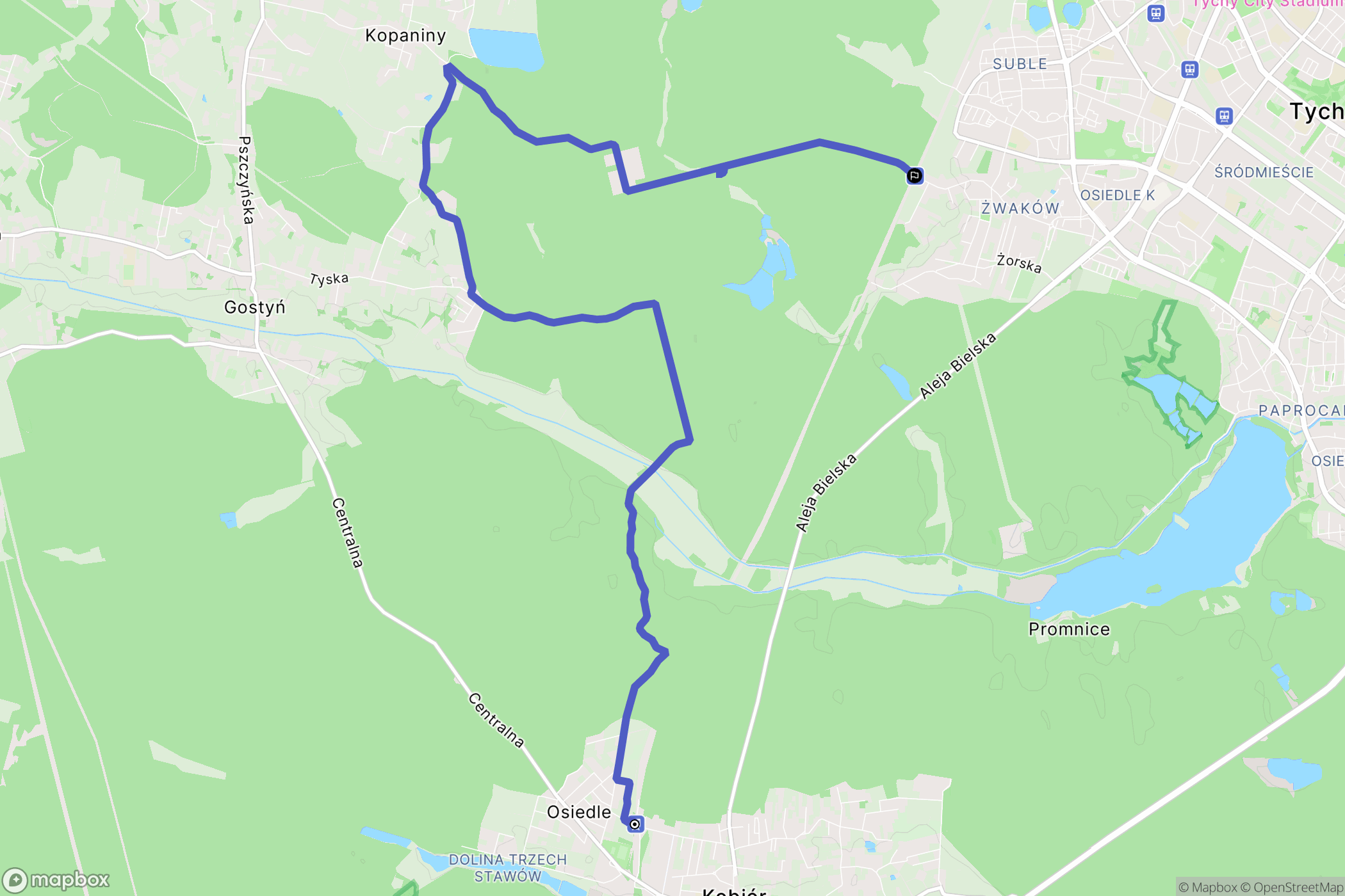 Kobiór: mapa trasy - Poland