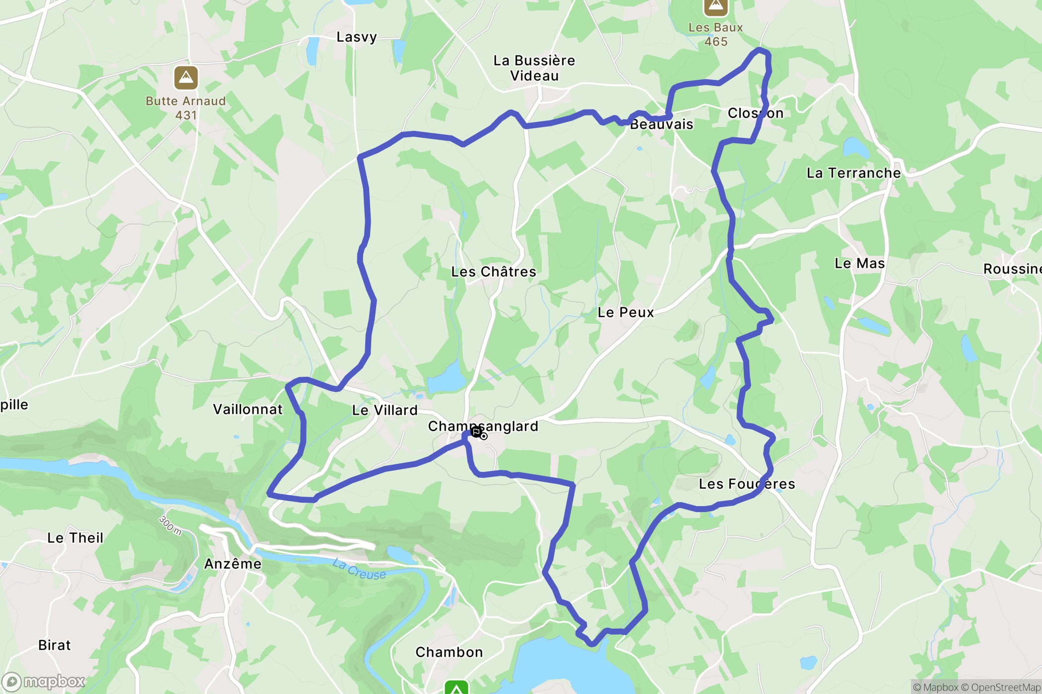 Champsanglard : carte du parcours de randonnée - France