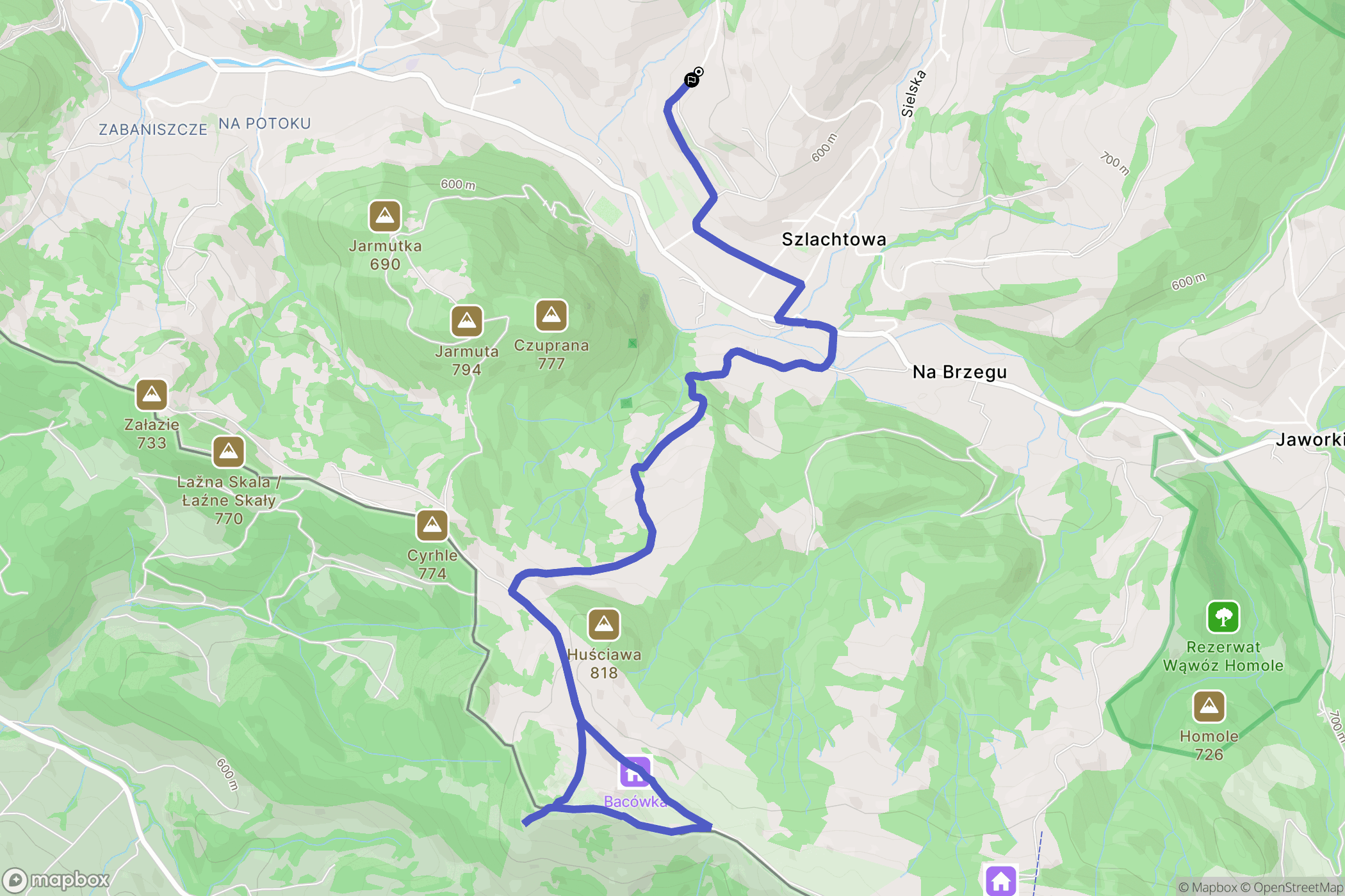 Szlachtowa: mapa trasy - Poland