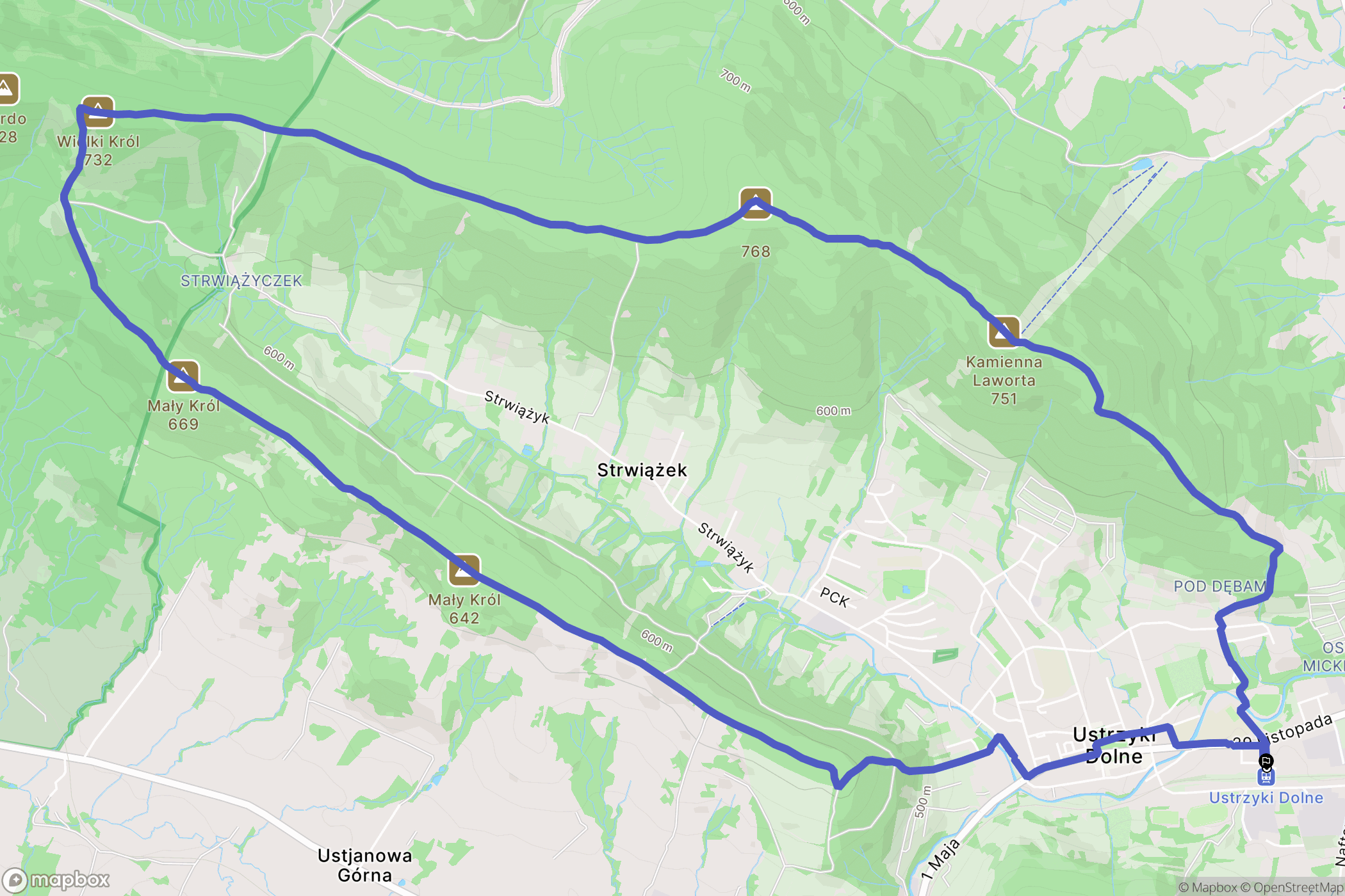 Ustrzyki Dolne: mapa trasy - Poland