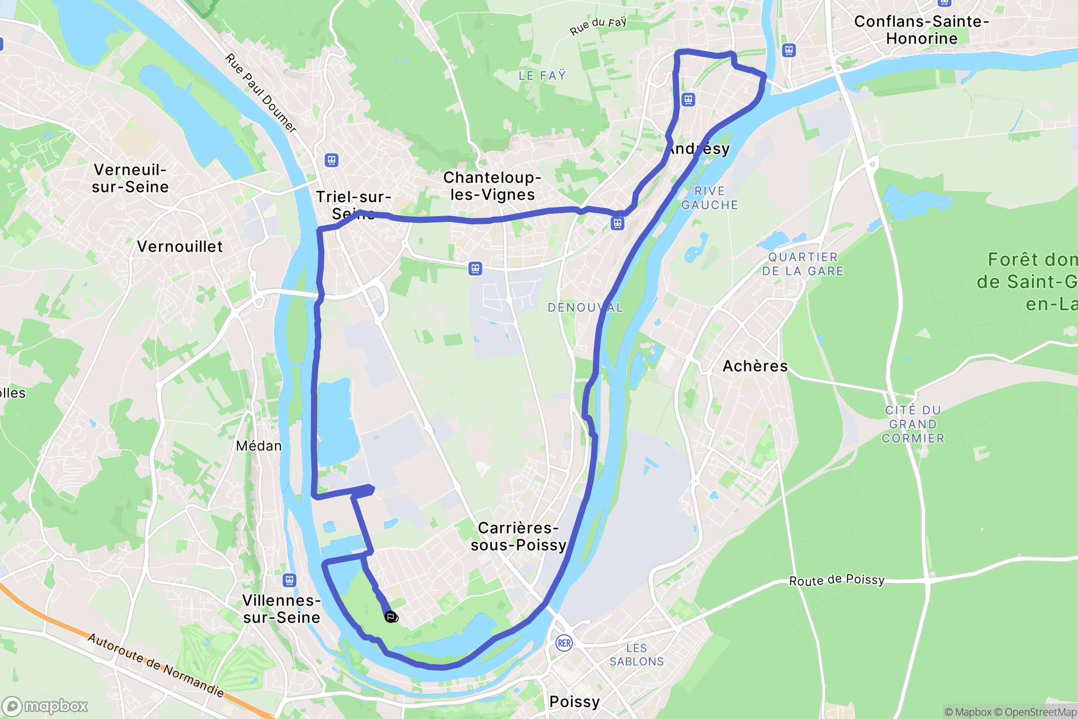 Carrières-sous-Poissy : carte du parcours de randonnée - France