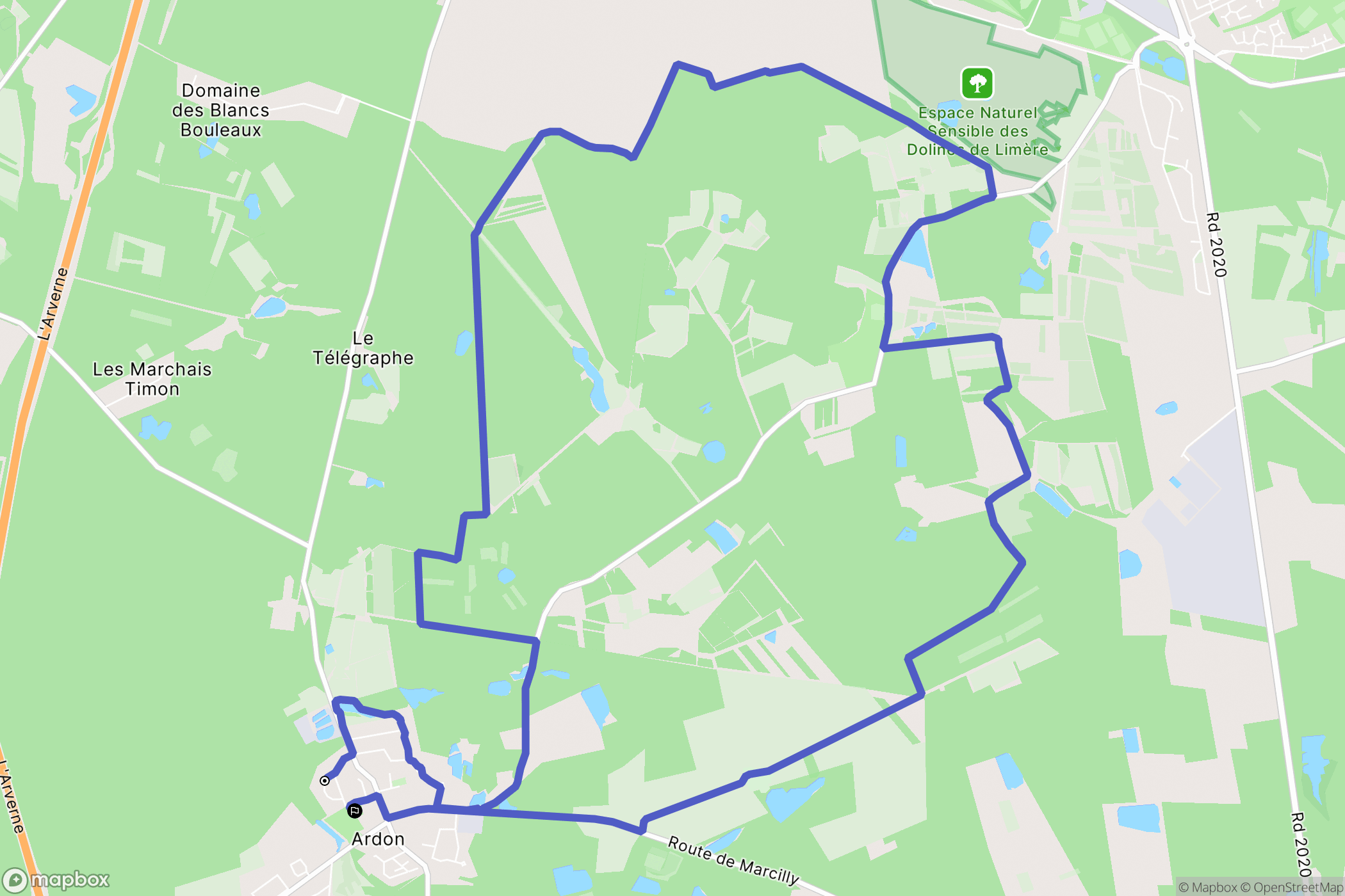 Ardon : carte du parcours de randonnée - France