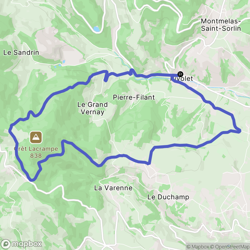 Rivolet : carte du parcours de randonnée - France