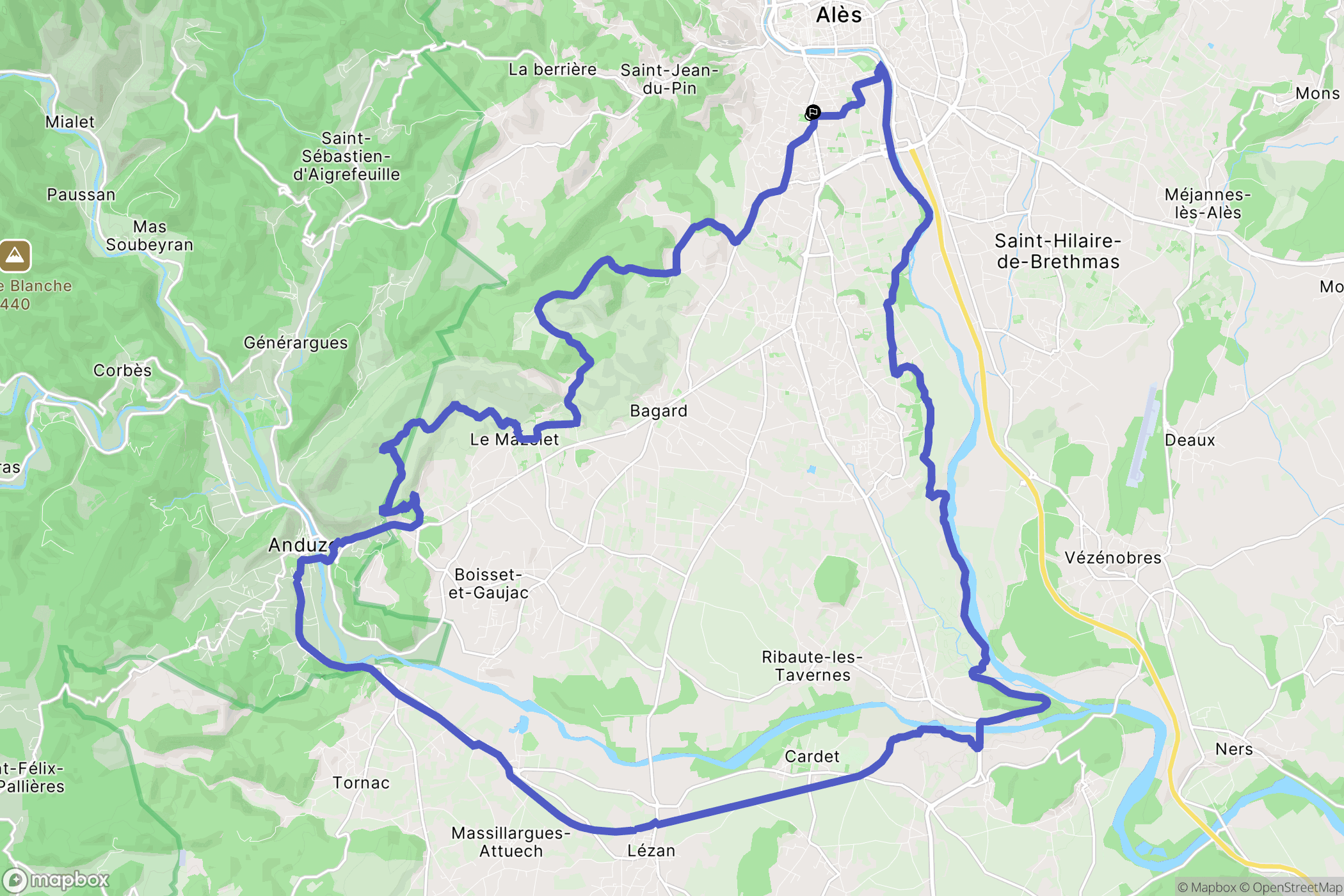 Alès : carte du parcours de randonnée - France
