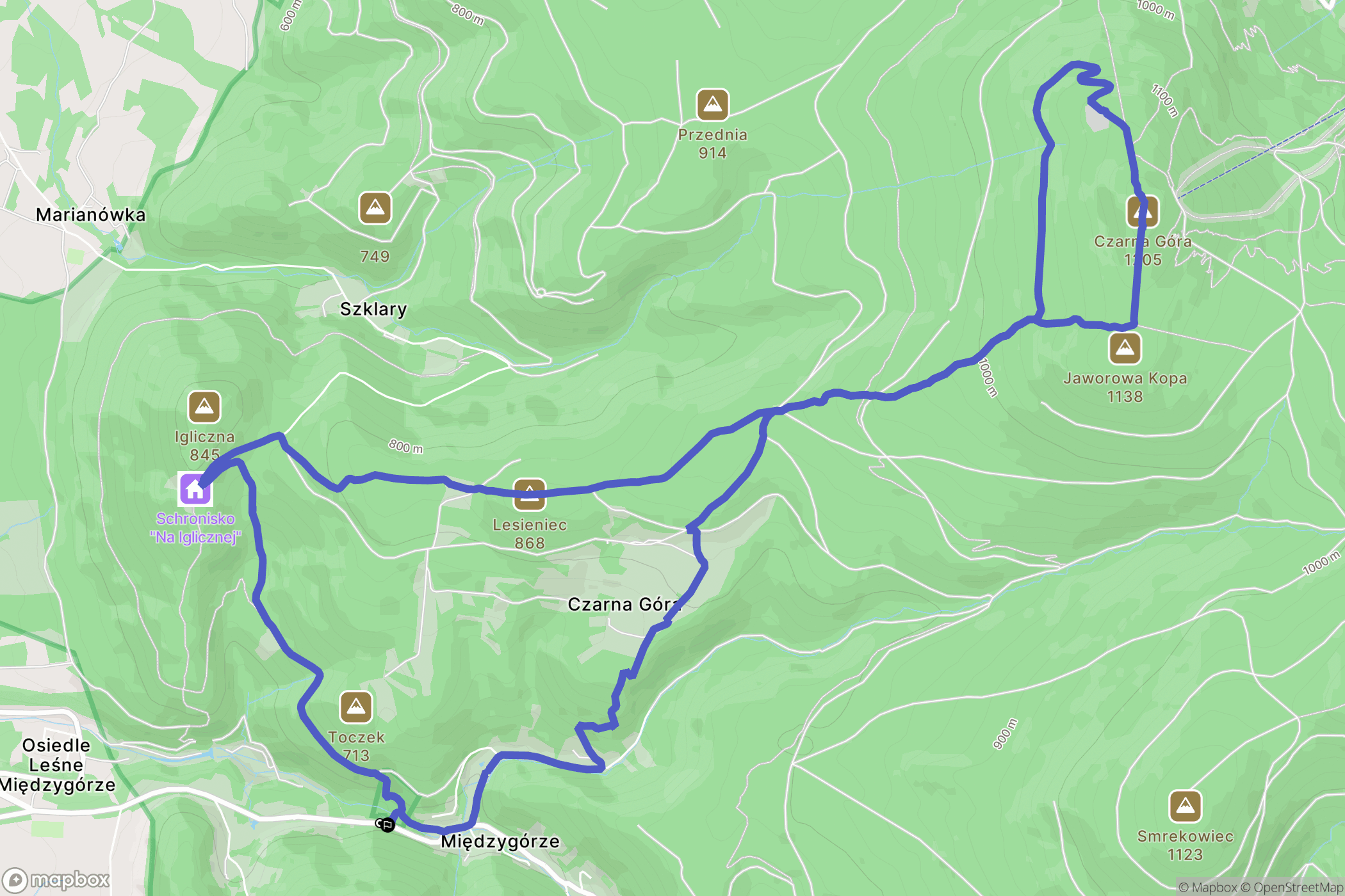 Międzygórze: mapa trasy - Poland