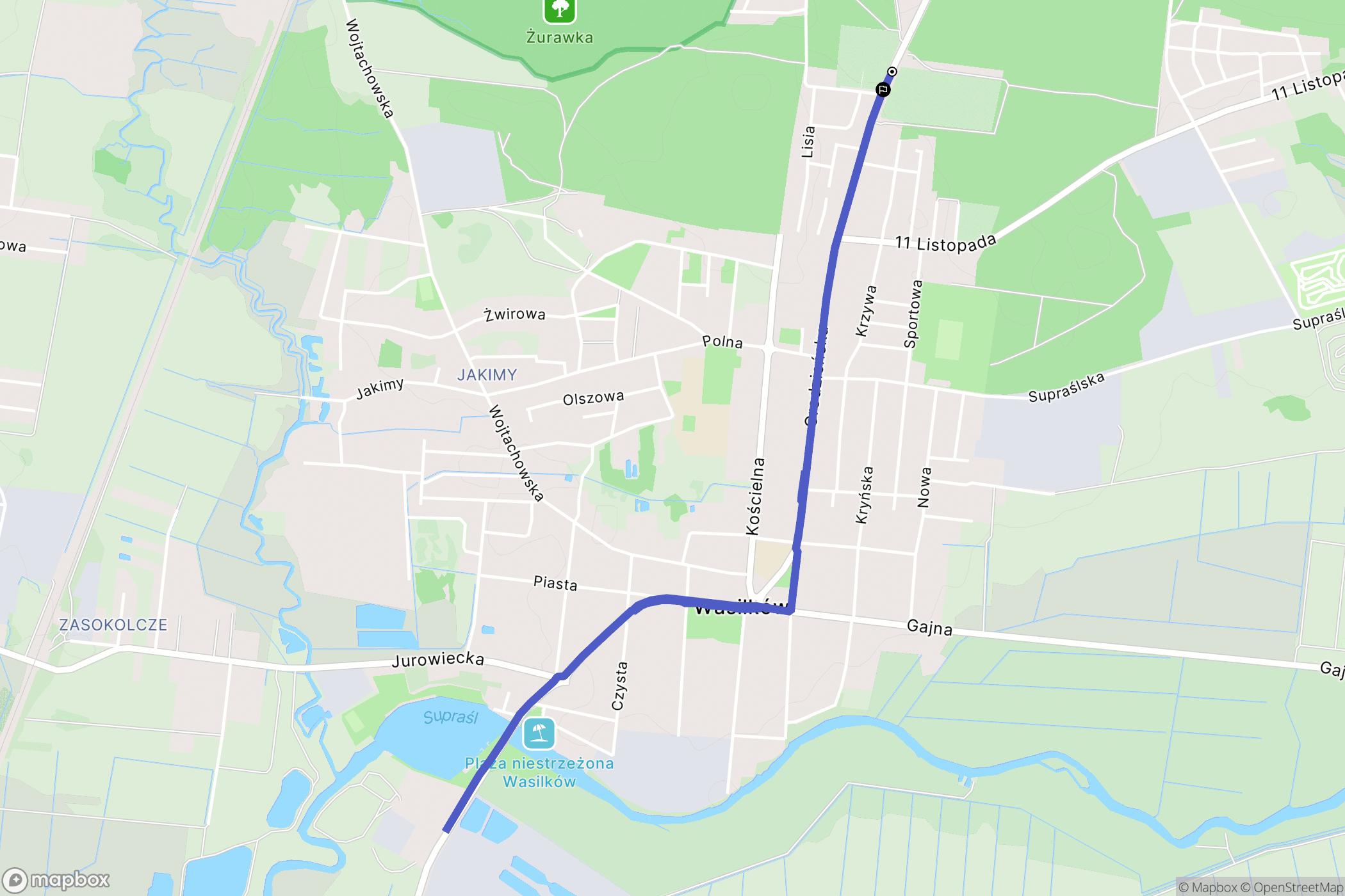 Wasilków: mapa trasy - Poland