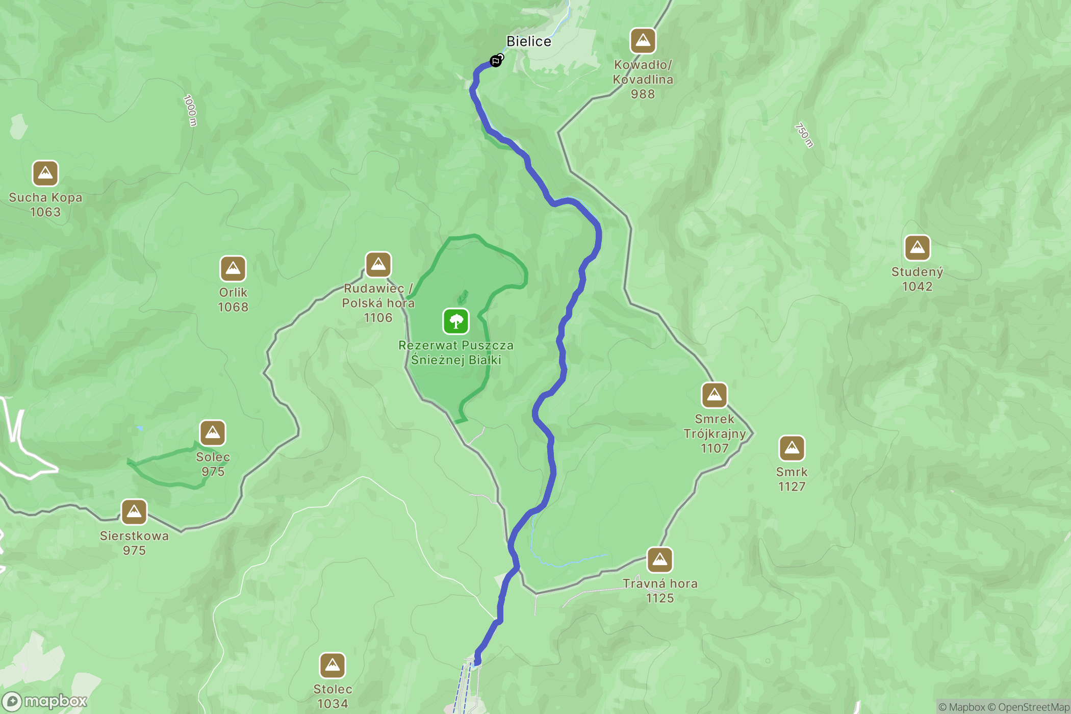 Bielice: mapa trasy - Poland