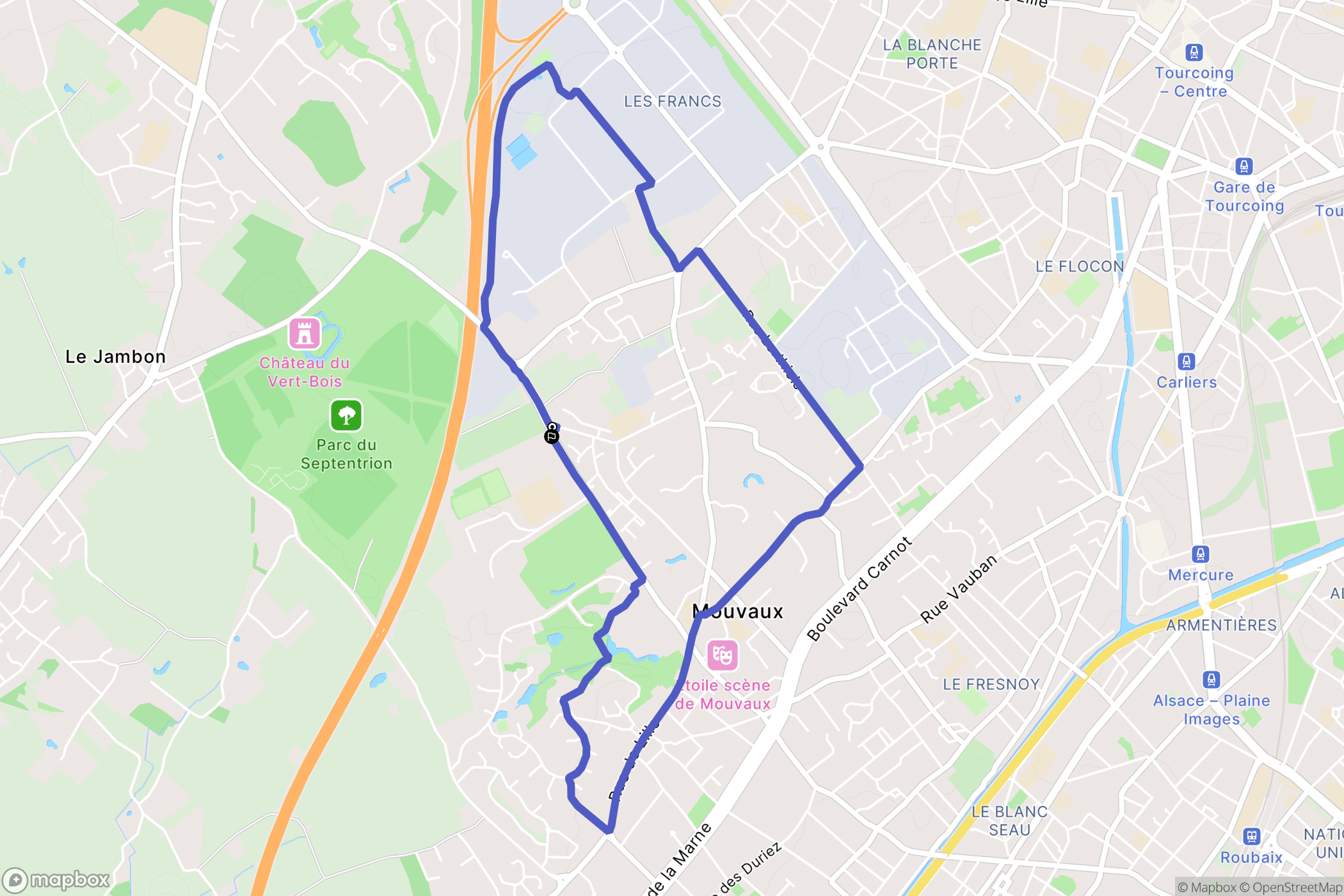 Mouvaux : carte du parcours de randonnée - France