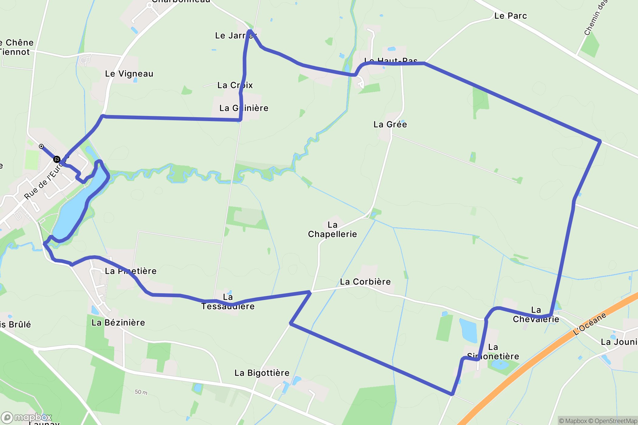 Couffé : carte du parcours de randonnée - France