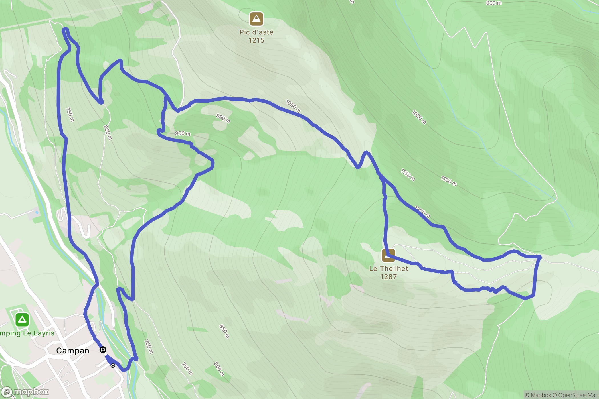 Campan : carte du parcours de randonnée - France