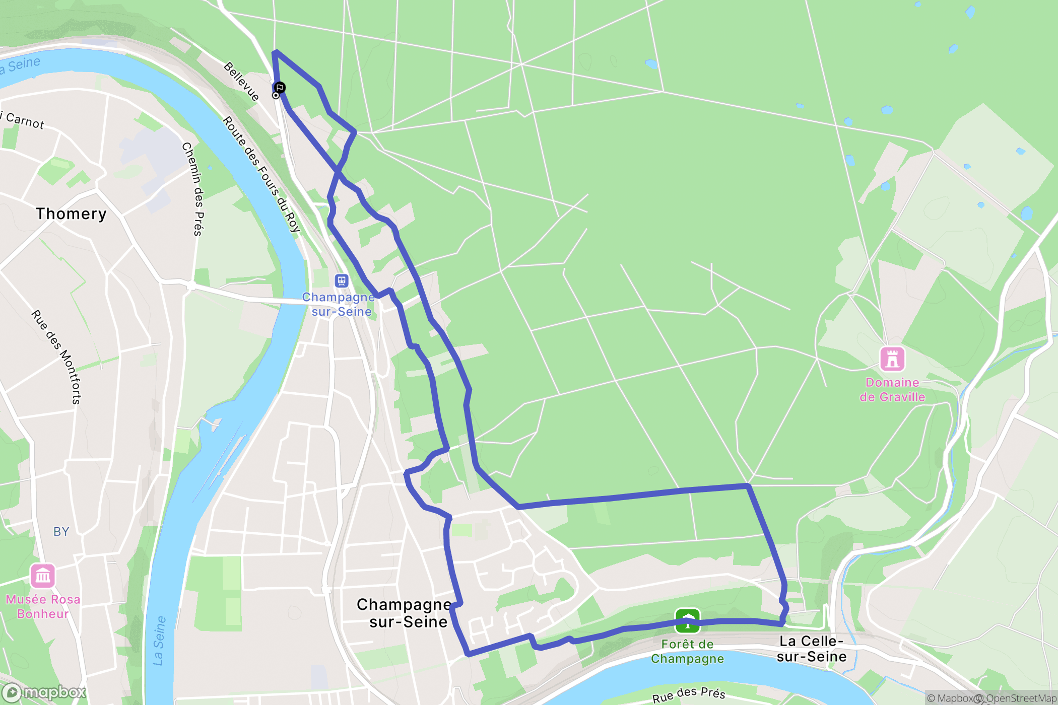 Champagne-sur-Seine : carte du parcours de randonnée - France