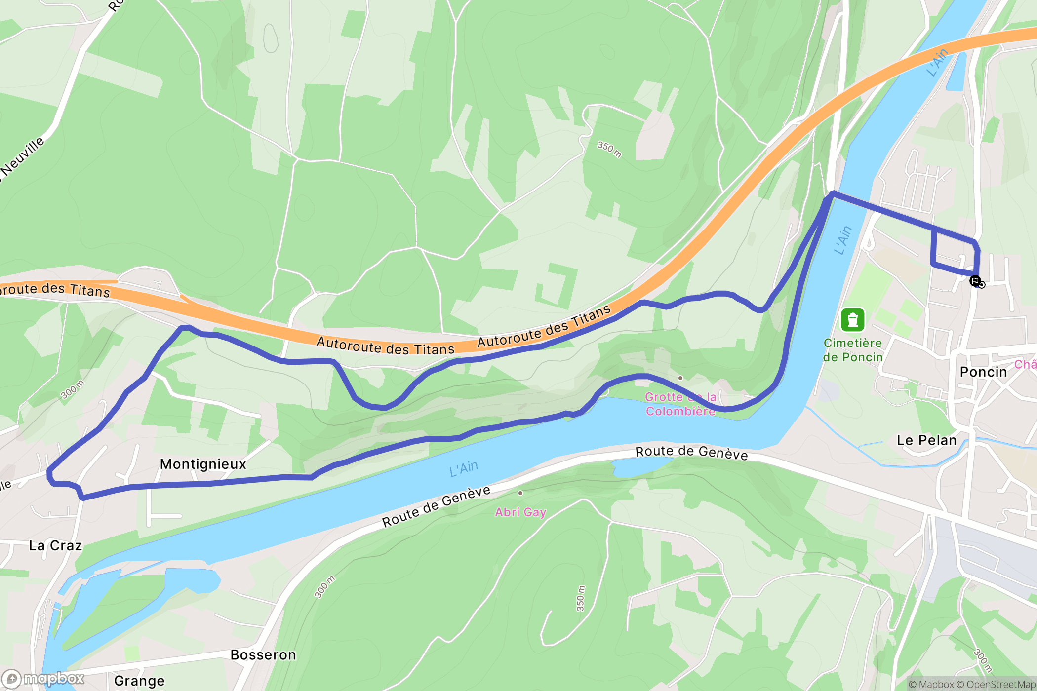 Poncin : carte du parcours de randonnée - France