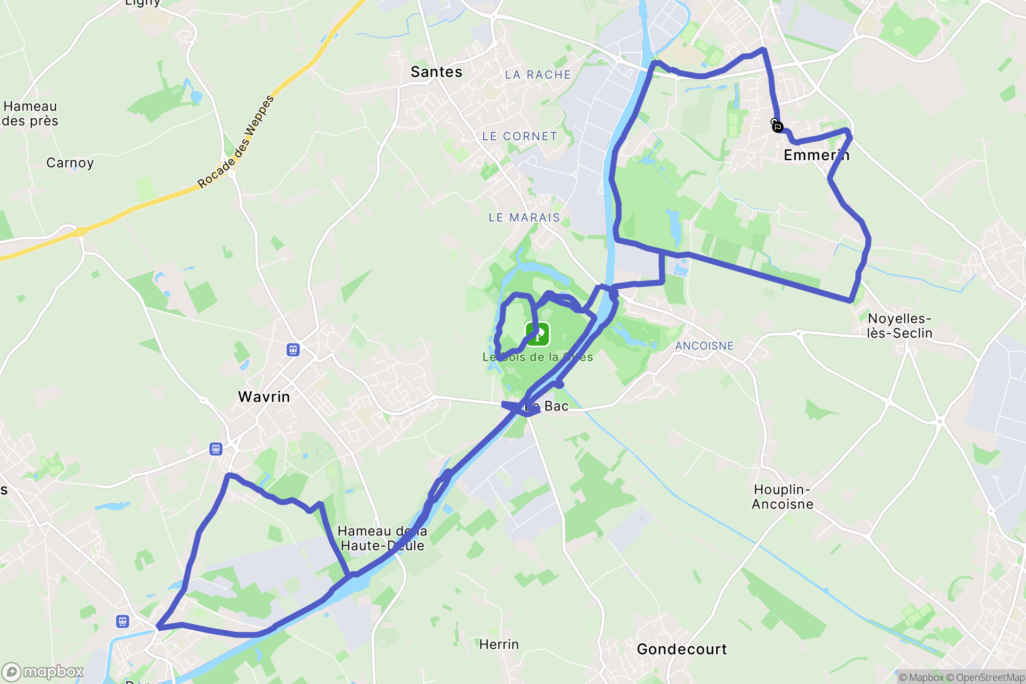 Emmerin : carte du parcours de randonnée - France
