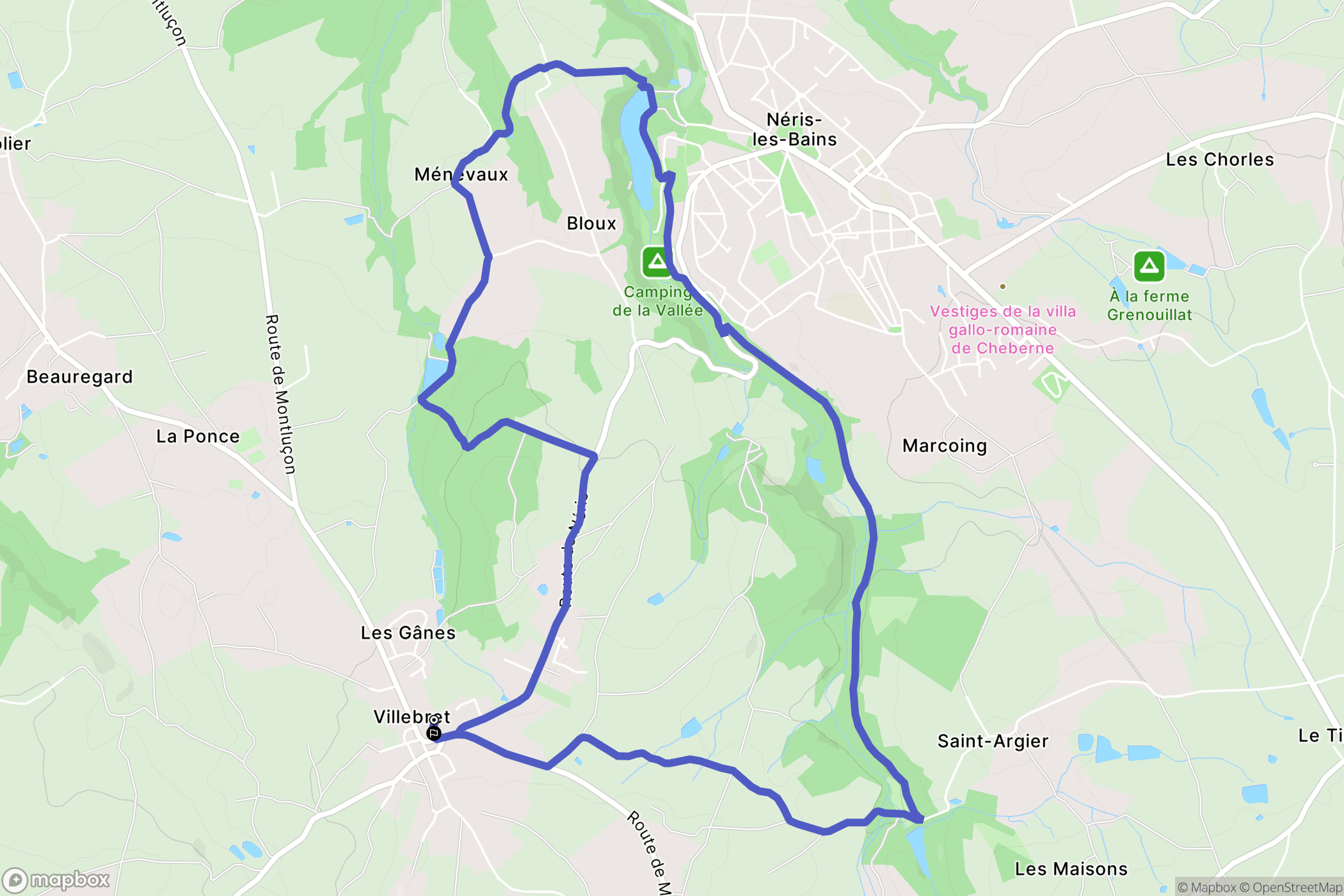Villebret : carte du parcours de randonnée - France