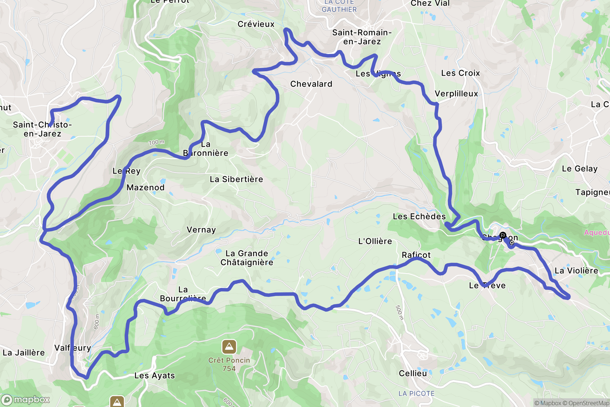 Chagnon : carte du parcours de randonnée - France
