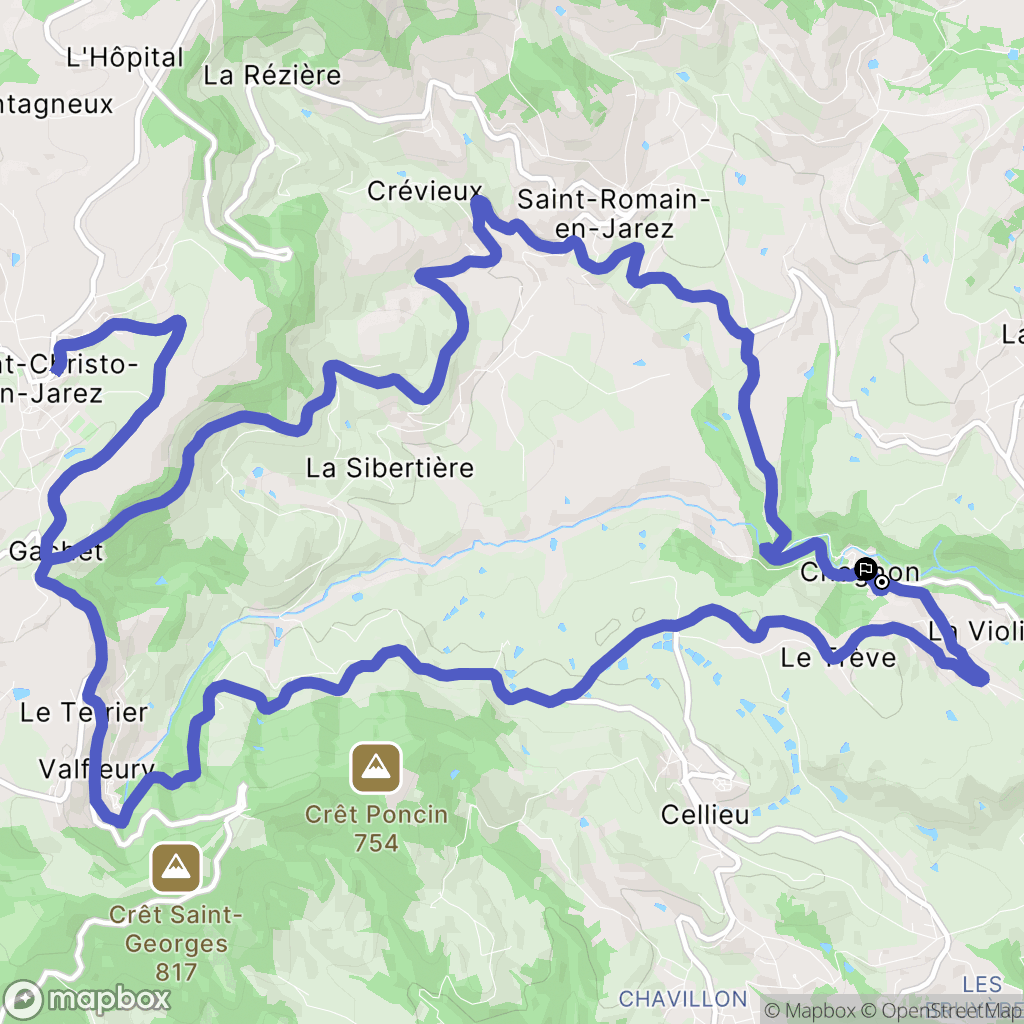 Chagnon : carte du parcours de randonnée - France