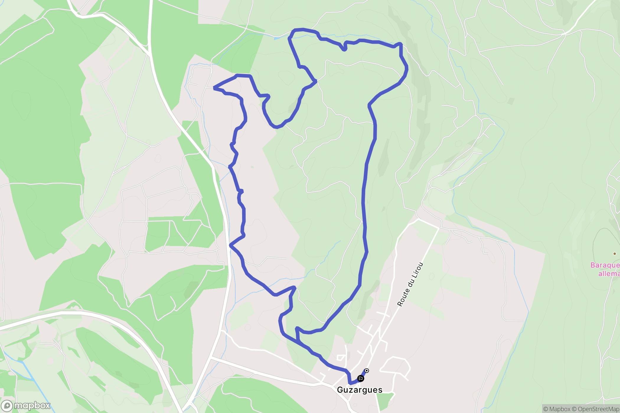 Guzargues : carte du parcours de randonnée - France