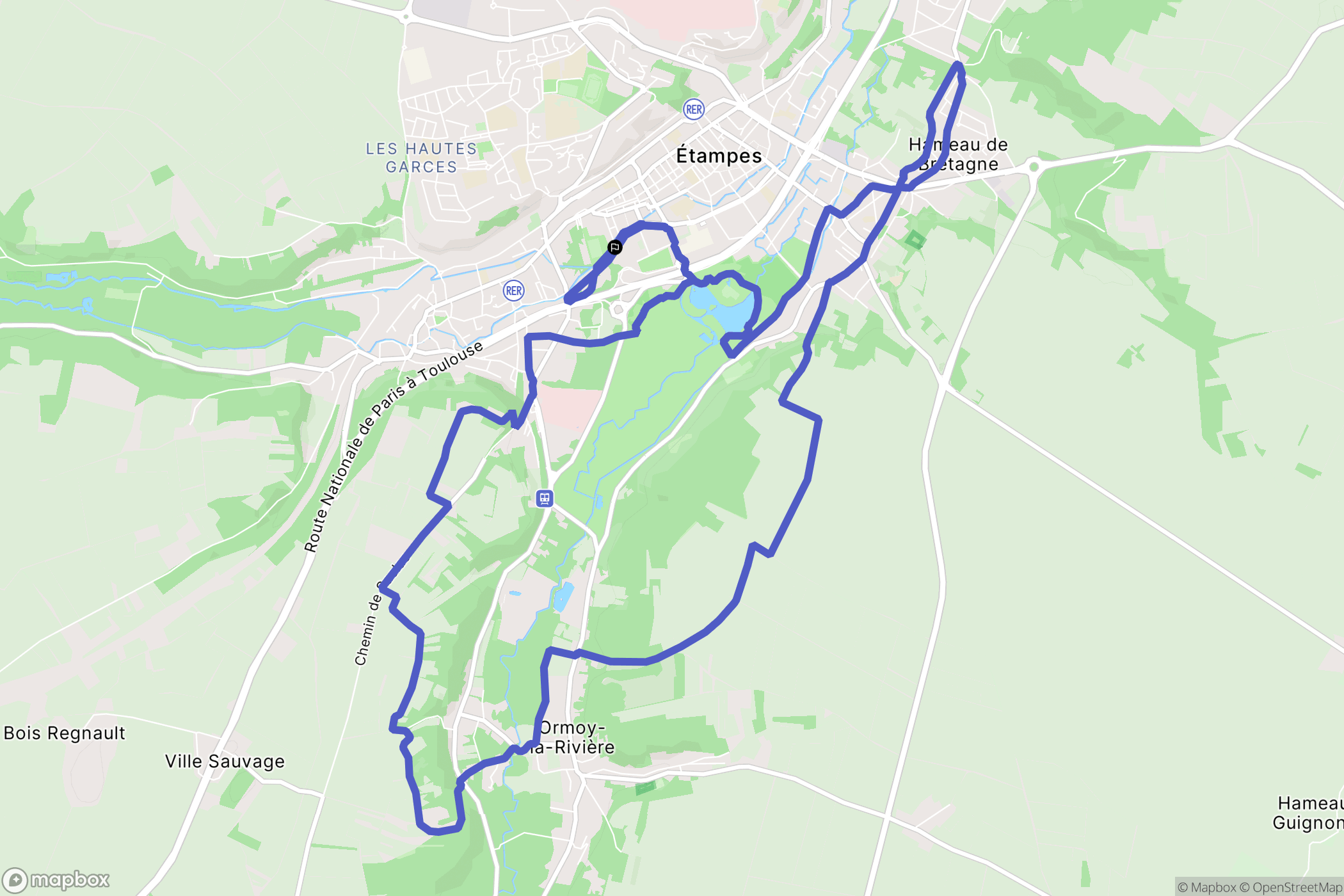 Étampes : carte du parcours de randonnée - France