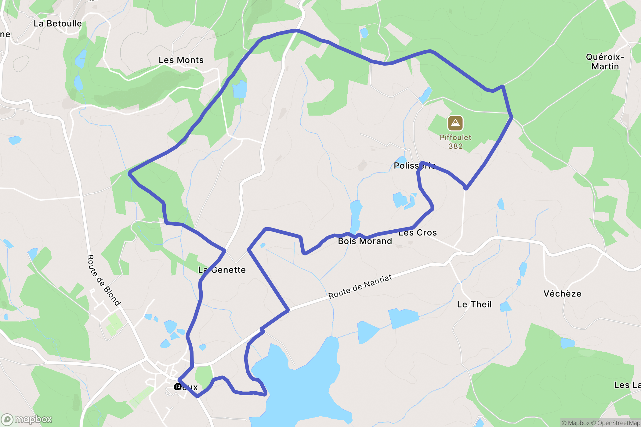 Cieux : carte du parcours de randonnée - France