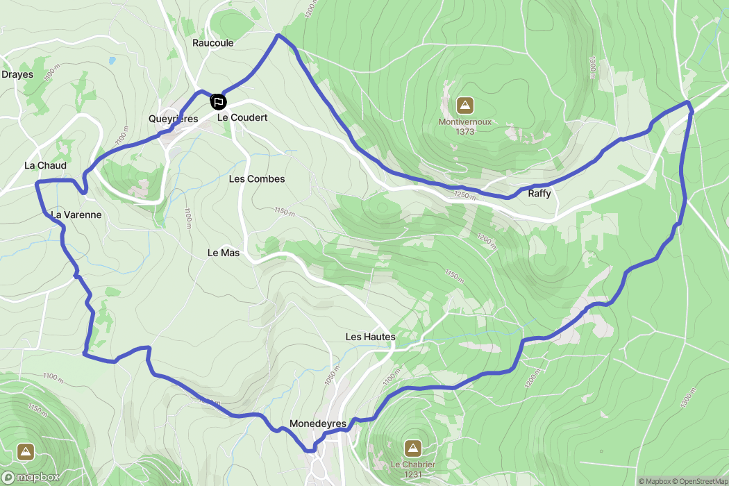Queyrières : carte du parcours de randonnée - France