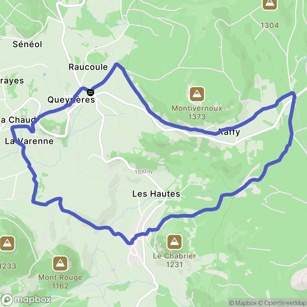 Queyrières : carte du parcours de randonnée - France