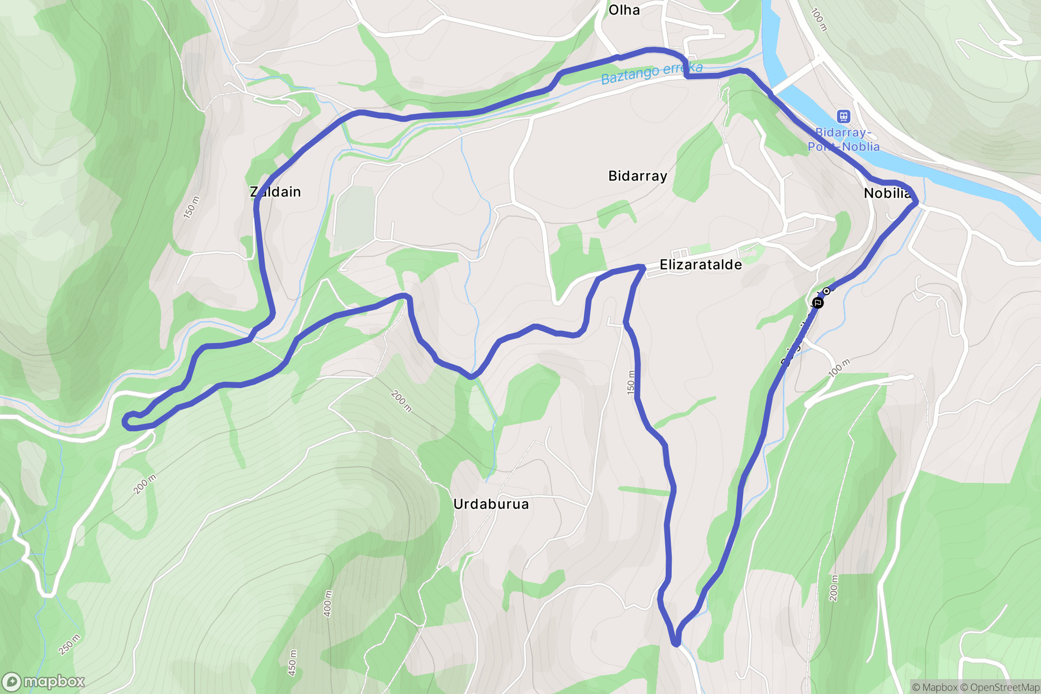 Bidarray : carte du parcours de randonnée - France