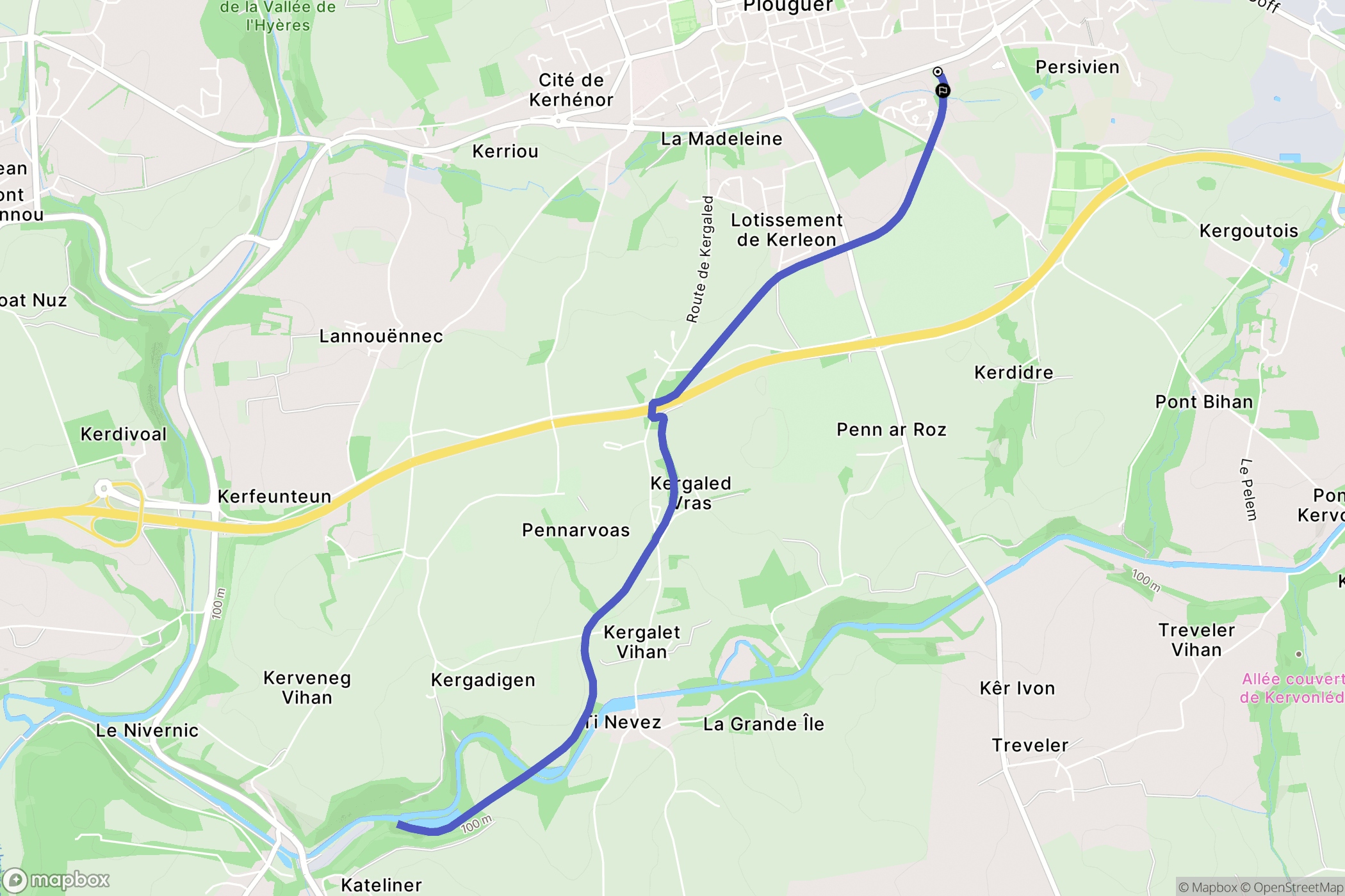Carhaix-Plouguer : carte du parcours de randonnée - France