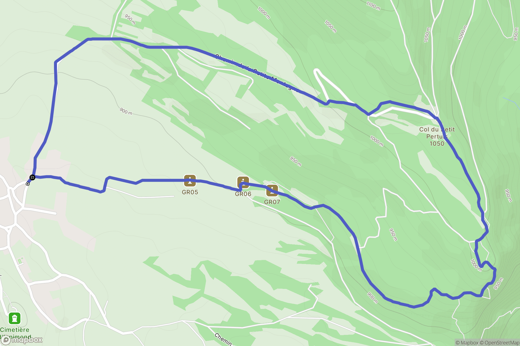 Innimond : carte du parcours de randonnée - France