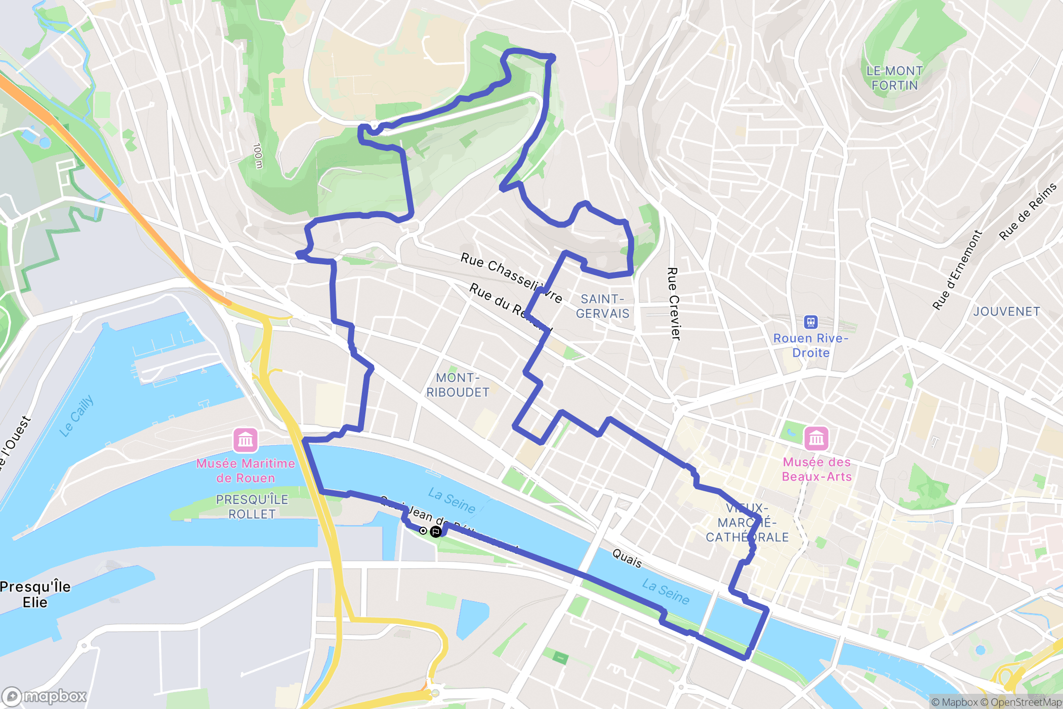 Rouen : carte du parcours de randonnée - France