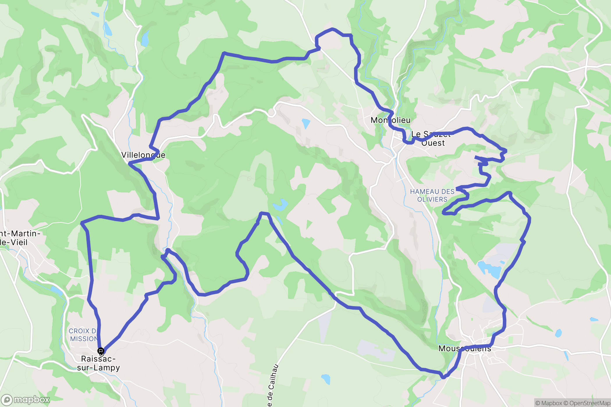 Raissac-sur-Lampy : carte du parcours de randonnée - France