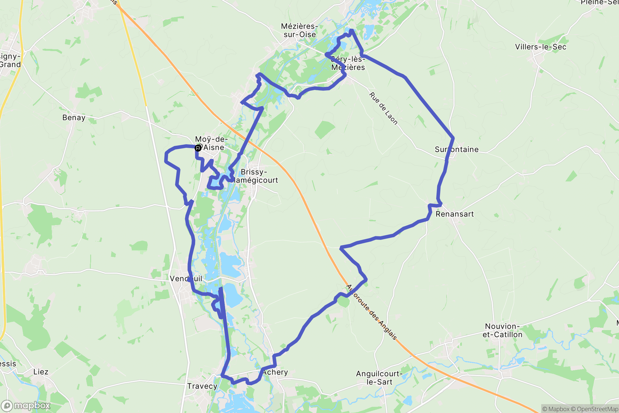 Moÿ-de-l'Aisne : carte du parcours de randonnée - France