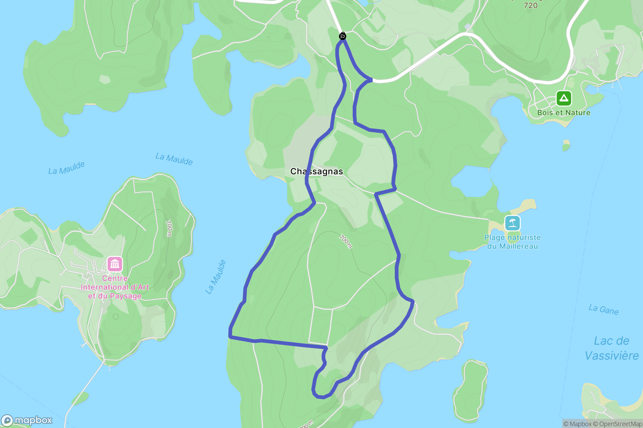 Royère-de-Vassivière : carte du parcours de randonnée - France