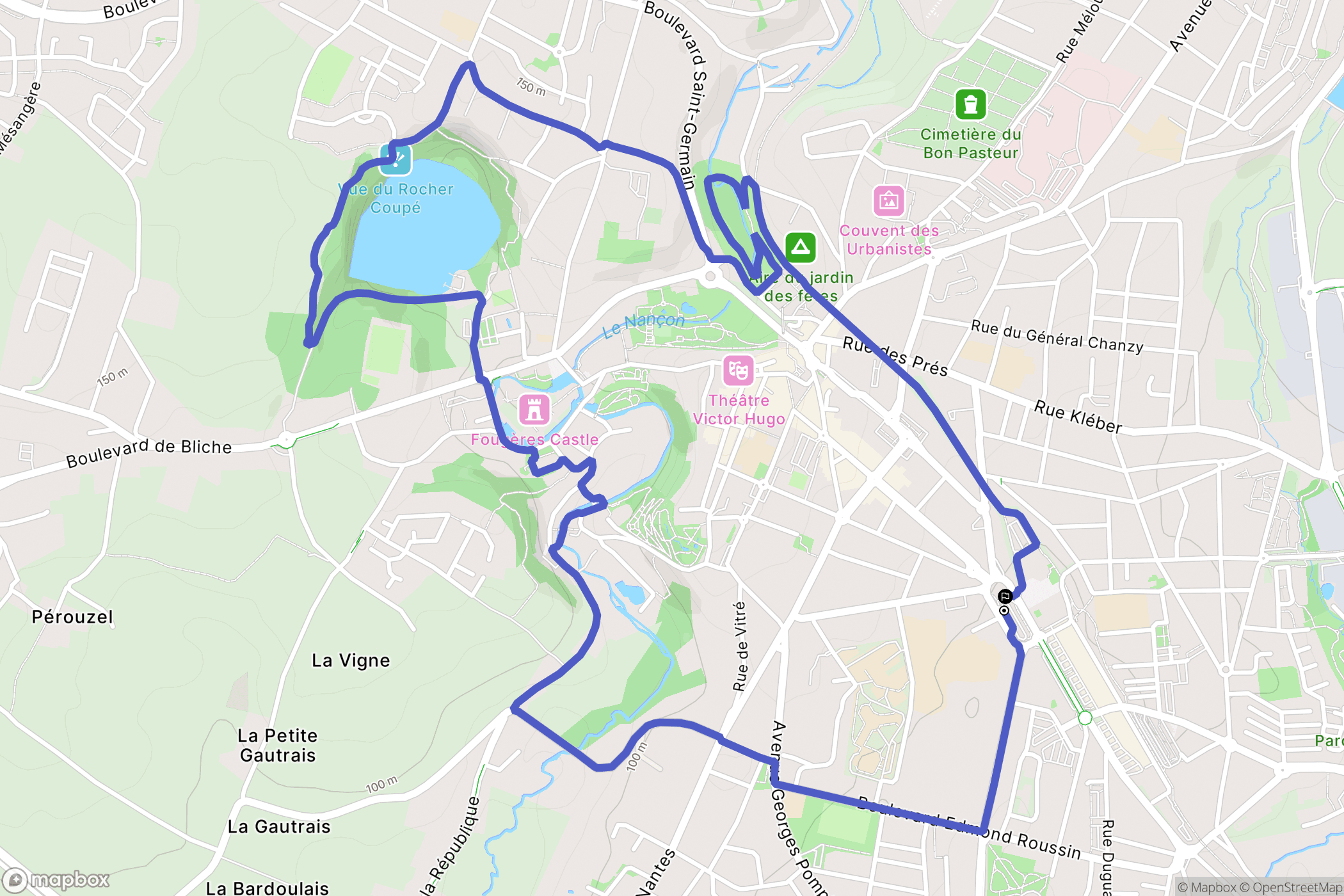 Fougères : carte du parcours de randonnée - France