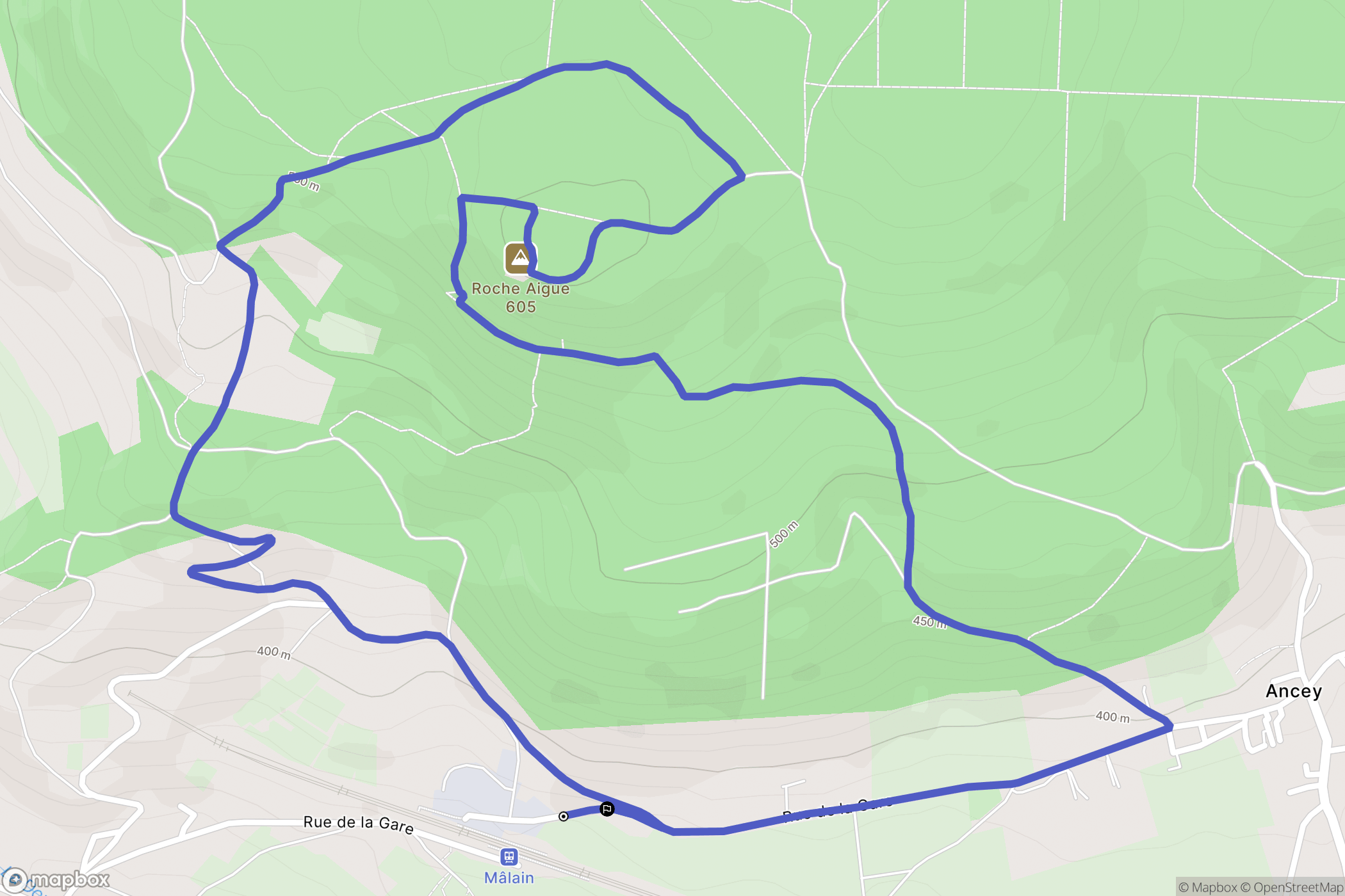 Mâlain : carte du parcours de randonnée - France