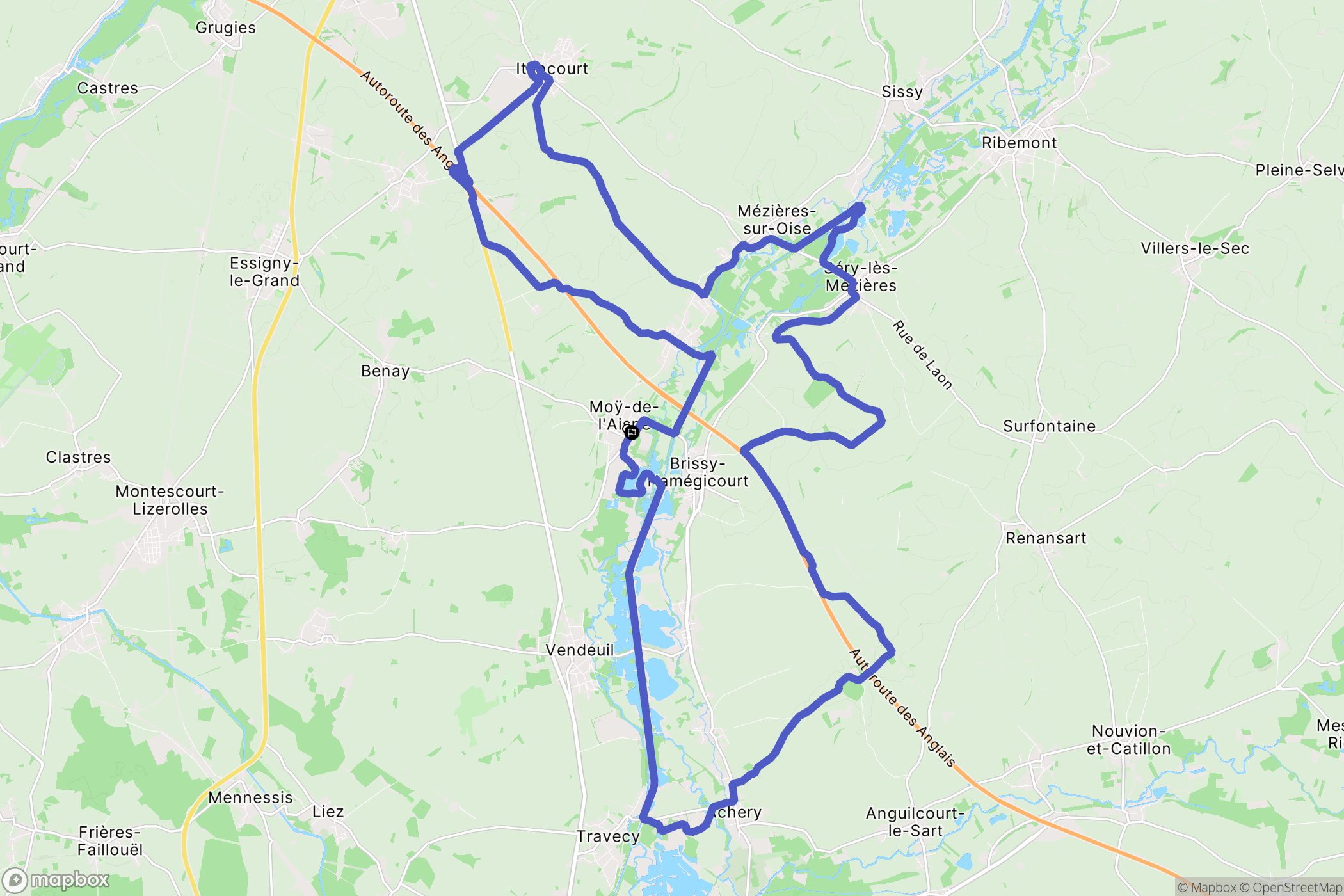 Moÿ-de-l'Aisne : carte du parcours de randonnée - France