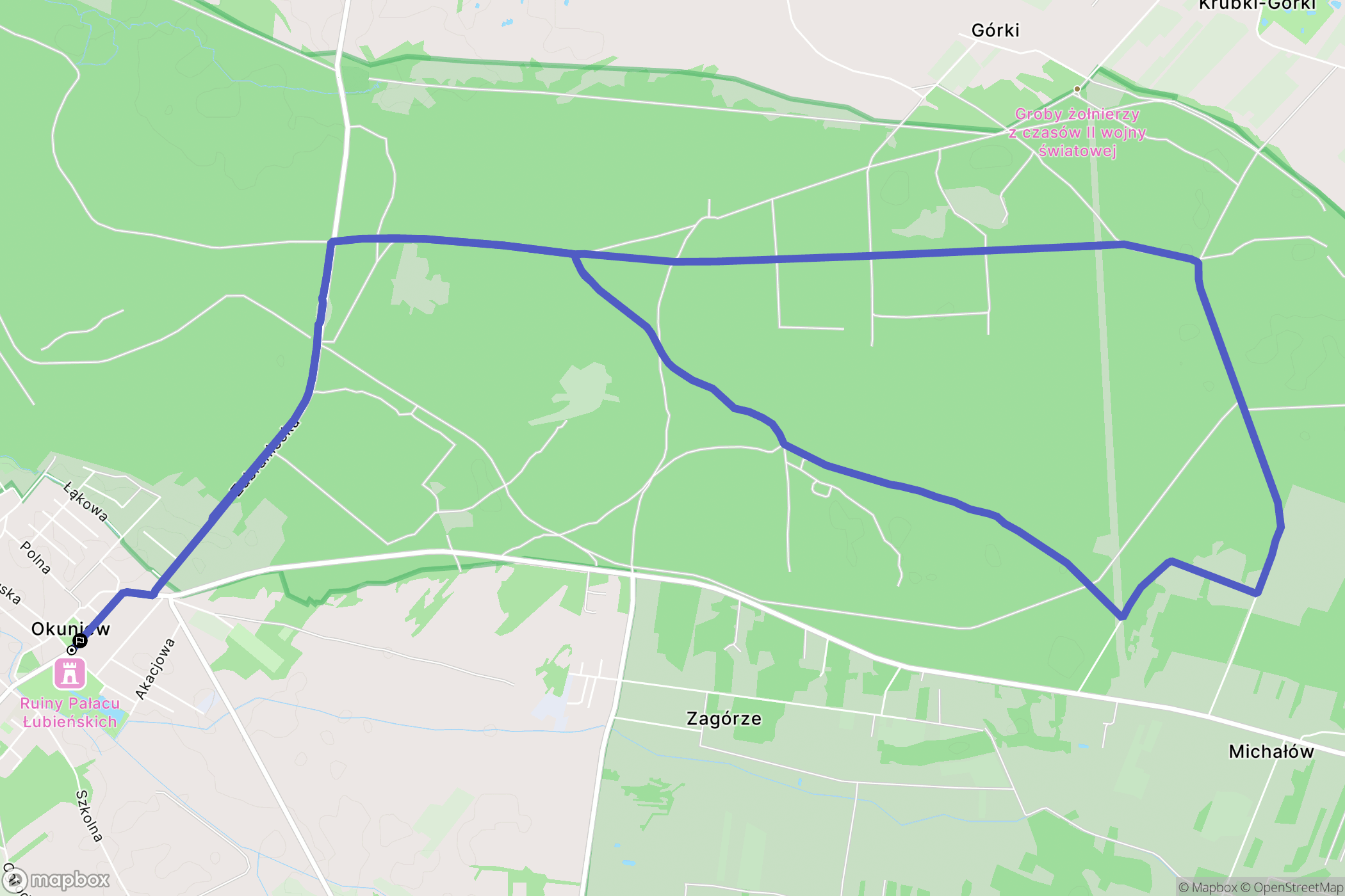 Okuniew: mapa trasy - Poland