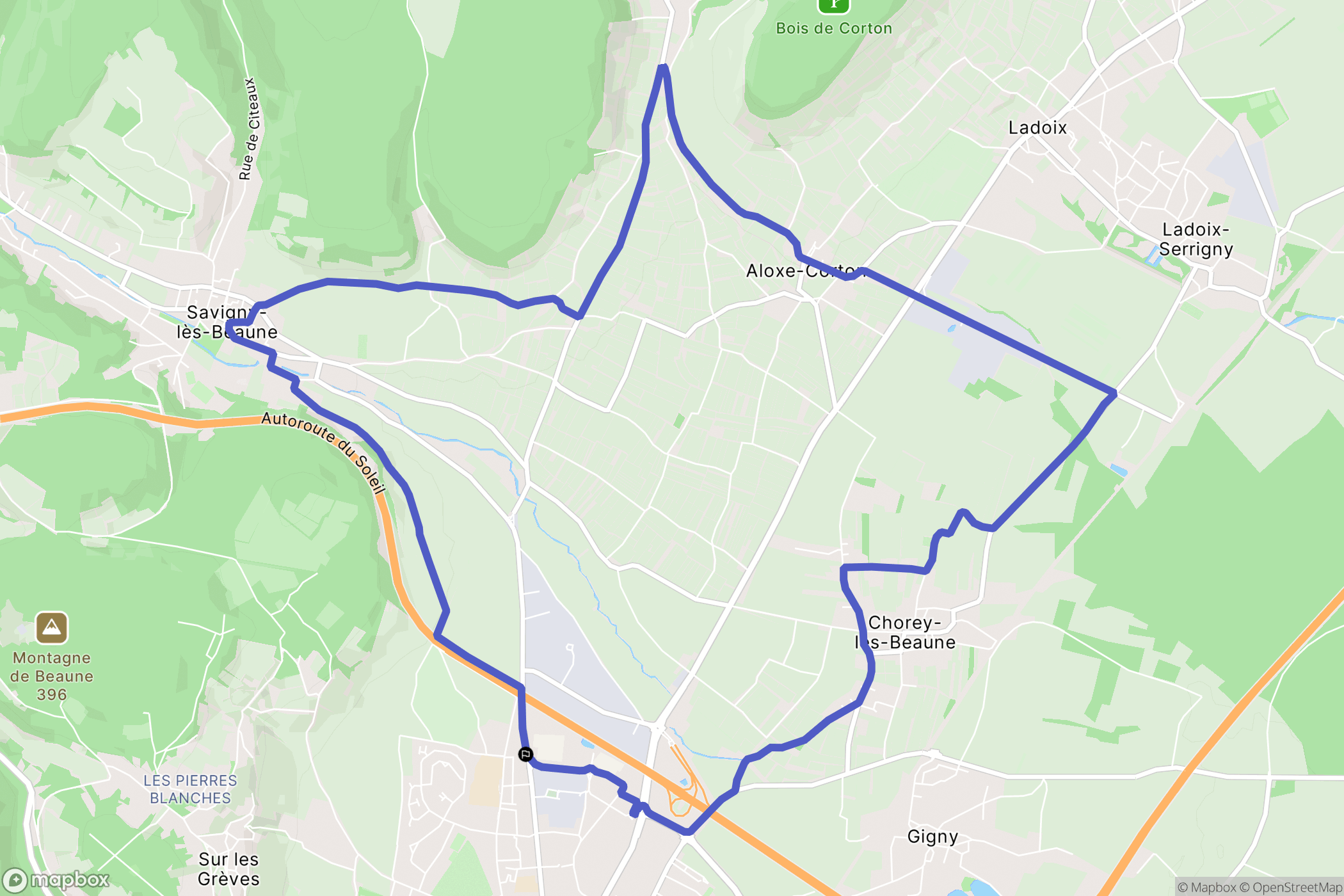 Beaune : carte du parcours de randonnée - France